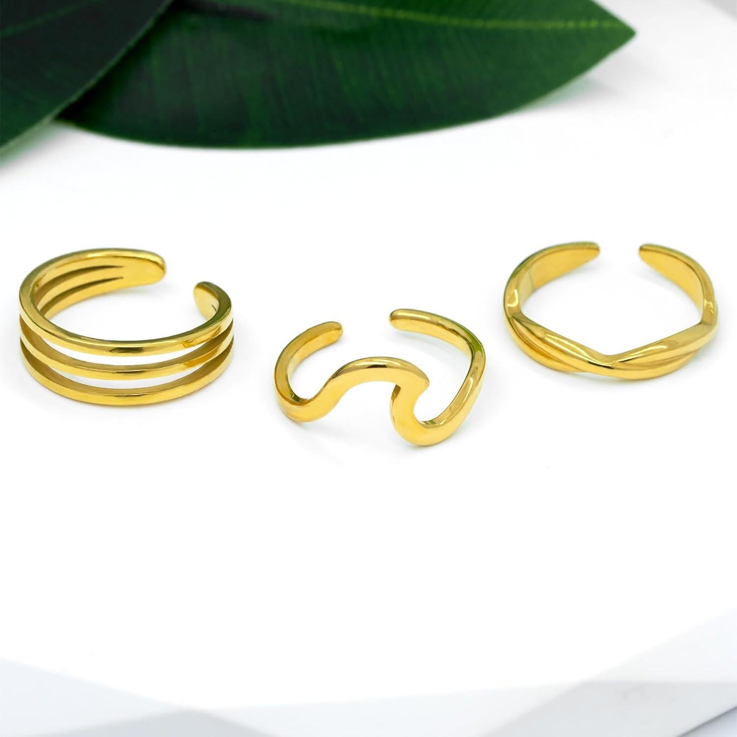 Conjunto de 3 Anillos de Dedo Ajustables Acero Inoxidable Mujeres