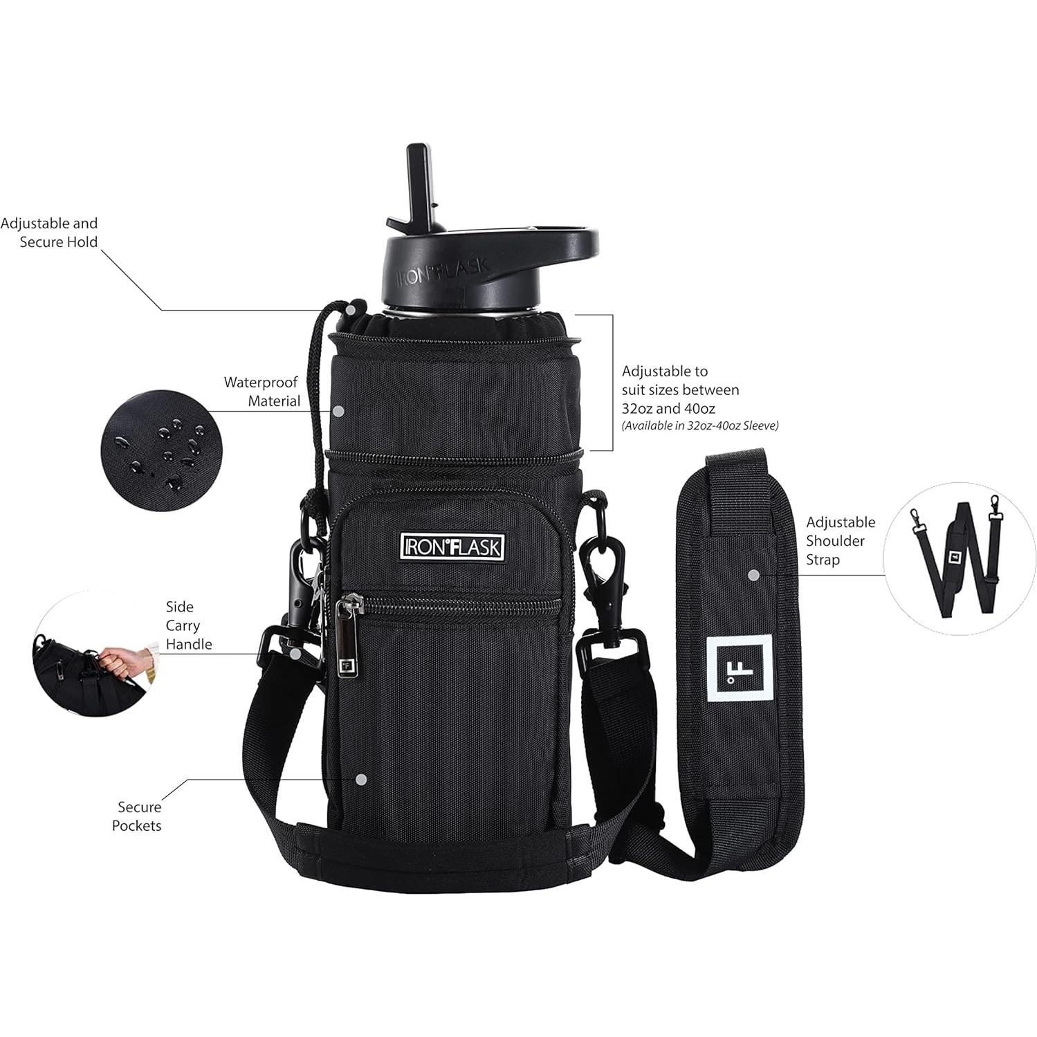 Porta Botella IRON °FLASK con Correa Ajustable y Bolsillos