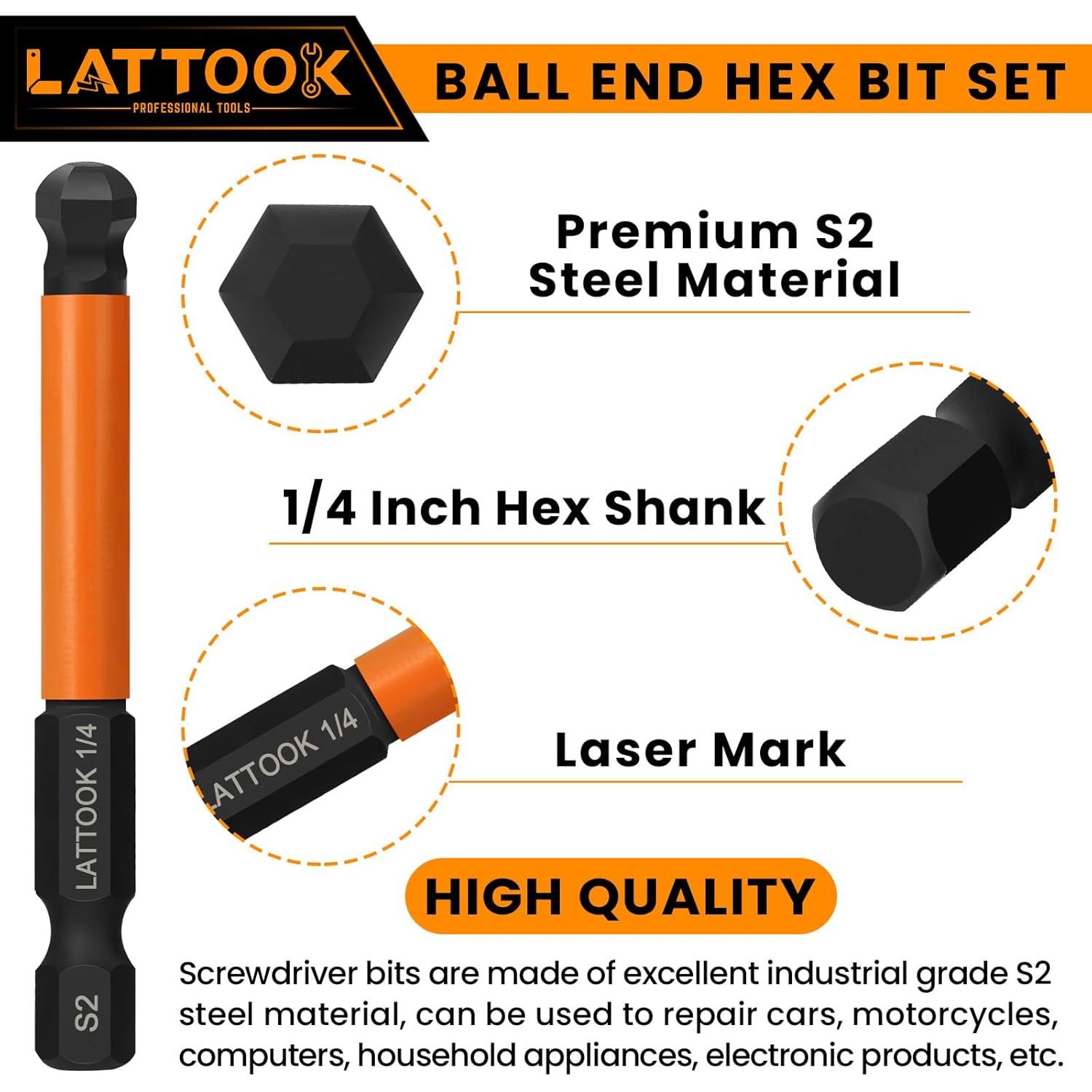 Juego de Puntas de Destornillador Hexagonal LATTOOK 24PCS