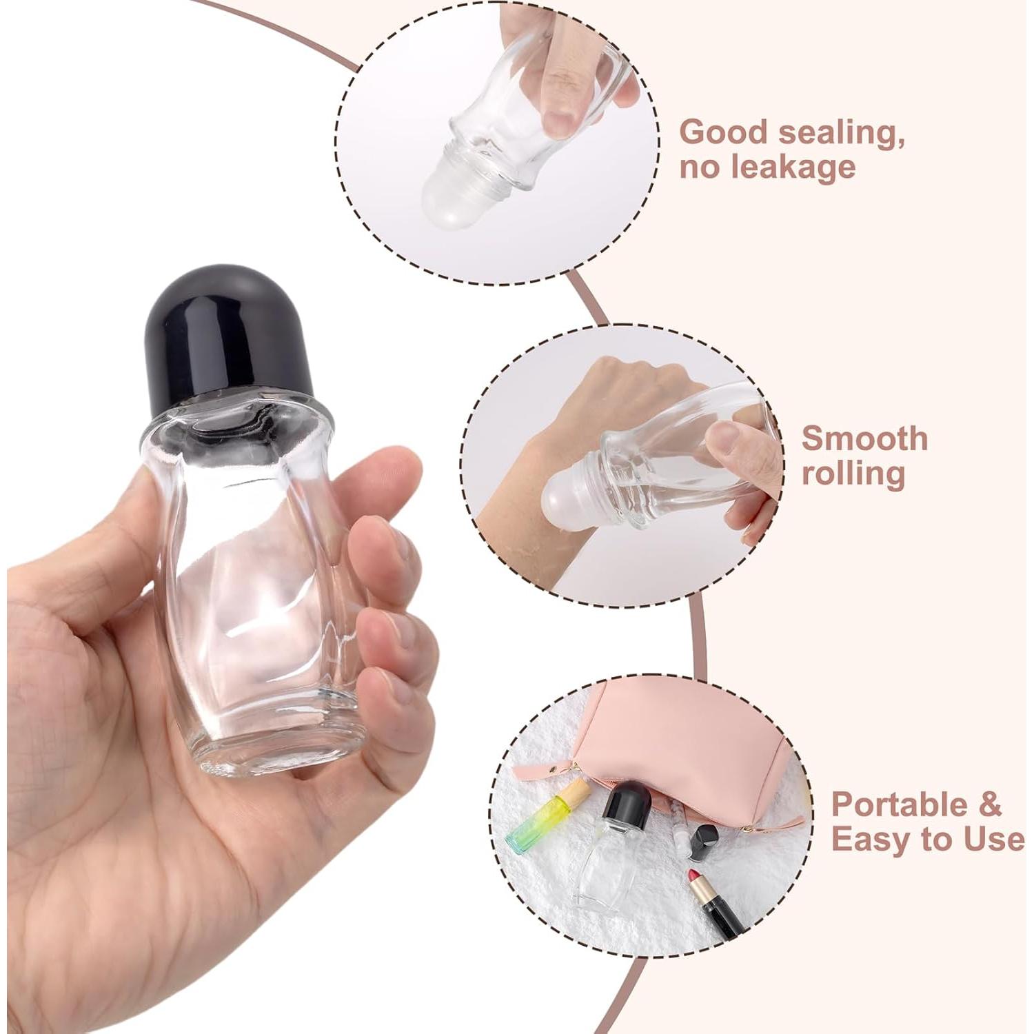 Botellas de Rodillo Kesell 50ml Vidrio Transparente 2PCS