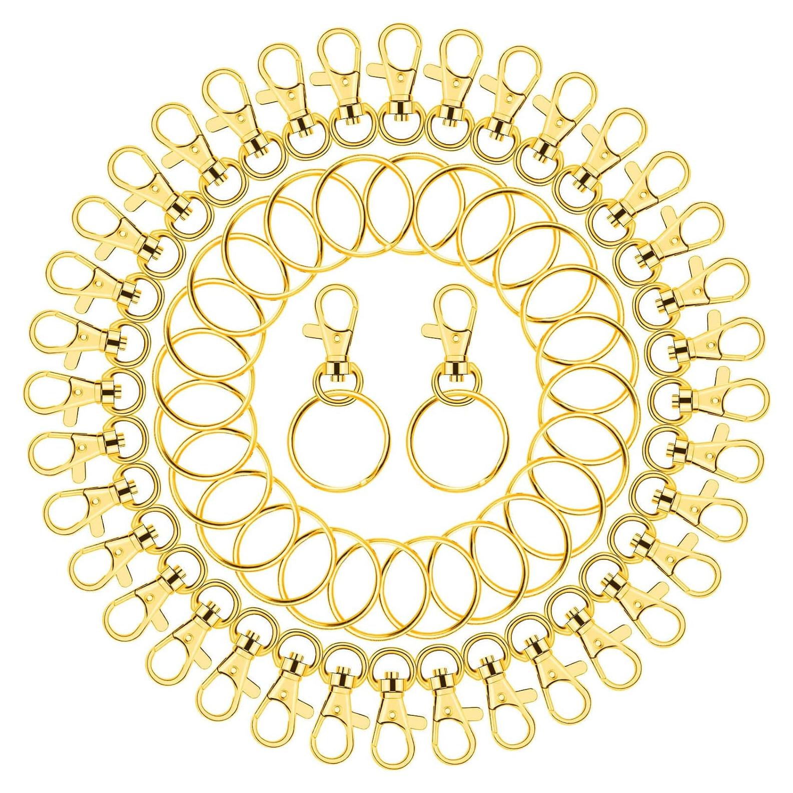 Kit de 100 Anillos y Ganchos de Llavero Paxcoo Dorados