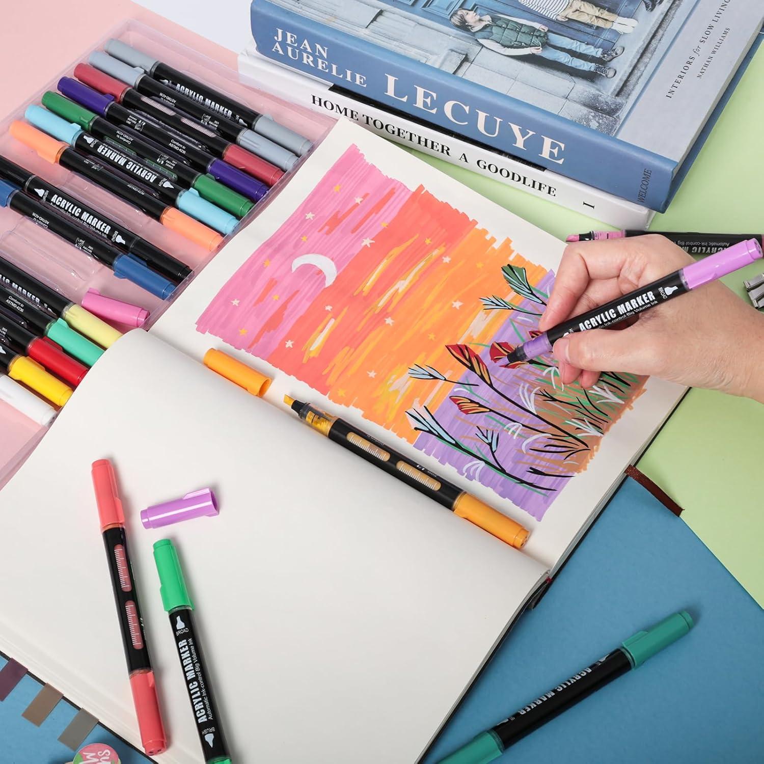 Marcadores Acrílicos Aen Art 24 Colores Doble Punta 1-5mm