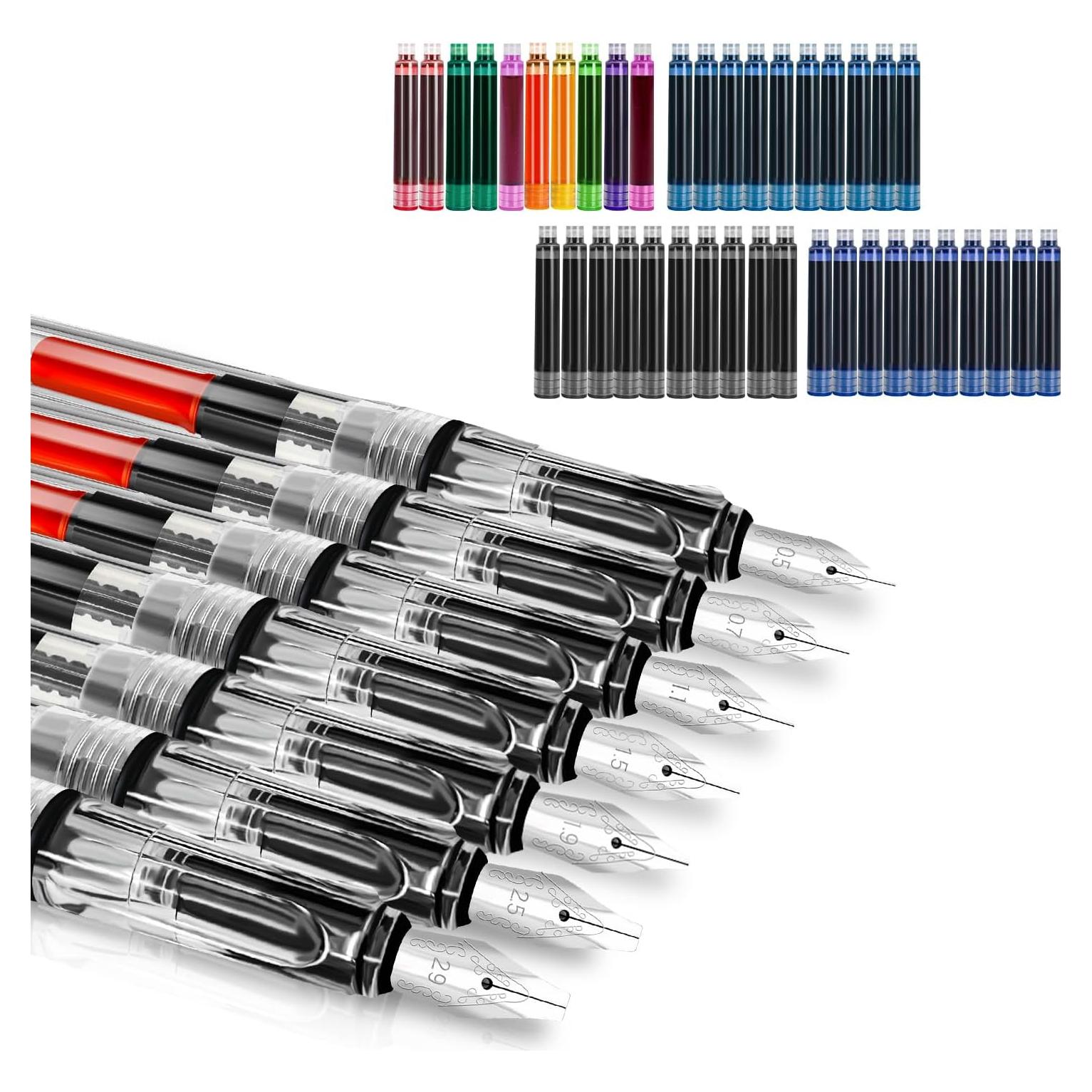 Juego de Caligrafía Wonwood 7 Plumas Estilográficas 40 Cartuchos