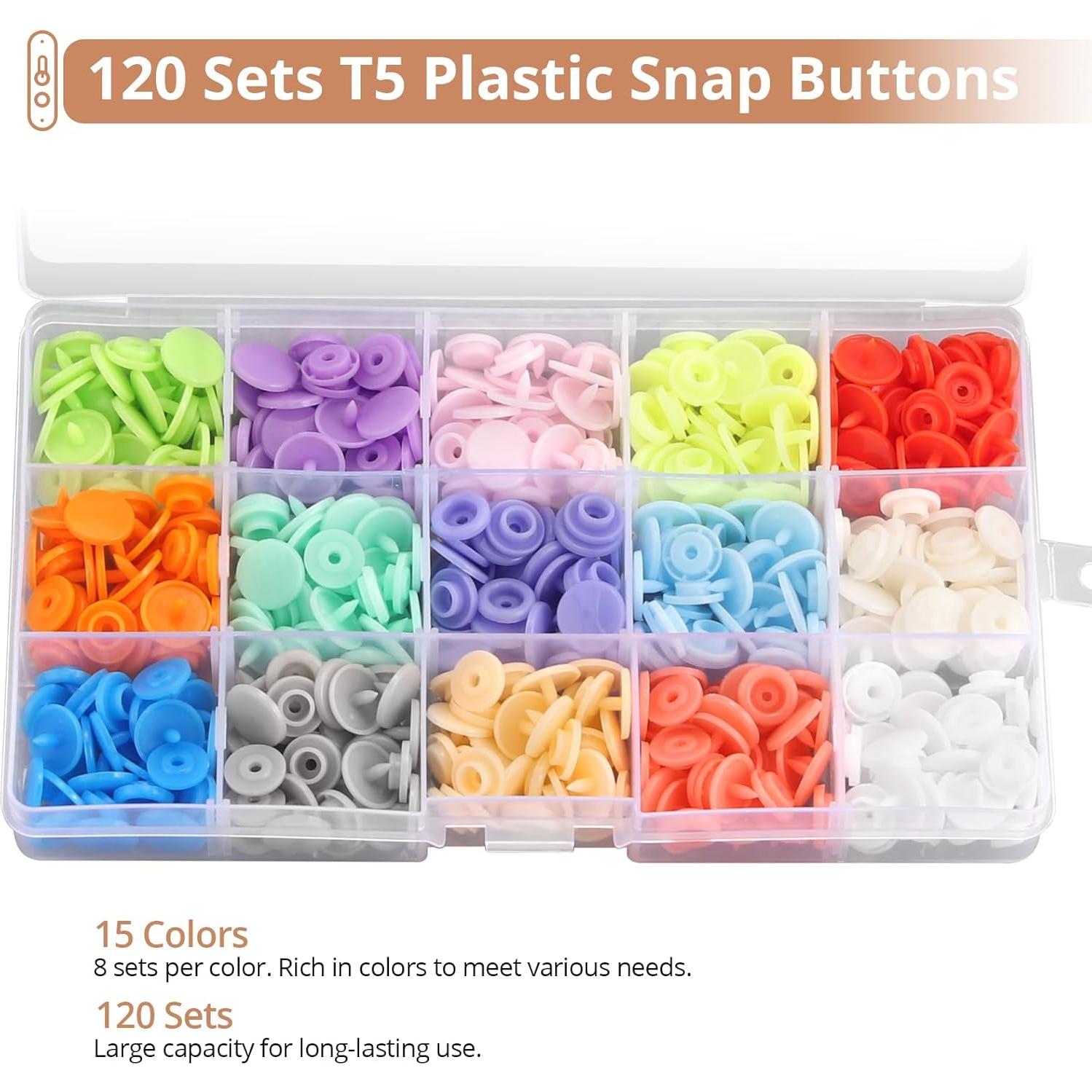 Kit de Botones a Presión Kamtop 120 Piezas 15 Colores para Costura