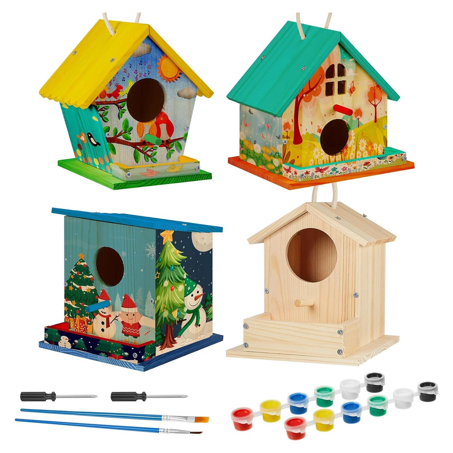 Kit de Casa para Pájaros Liliful 4 Pack DIY Madera Pintable