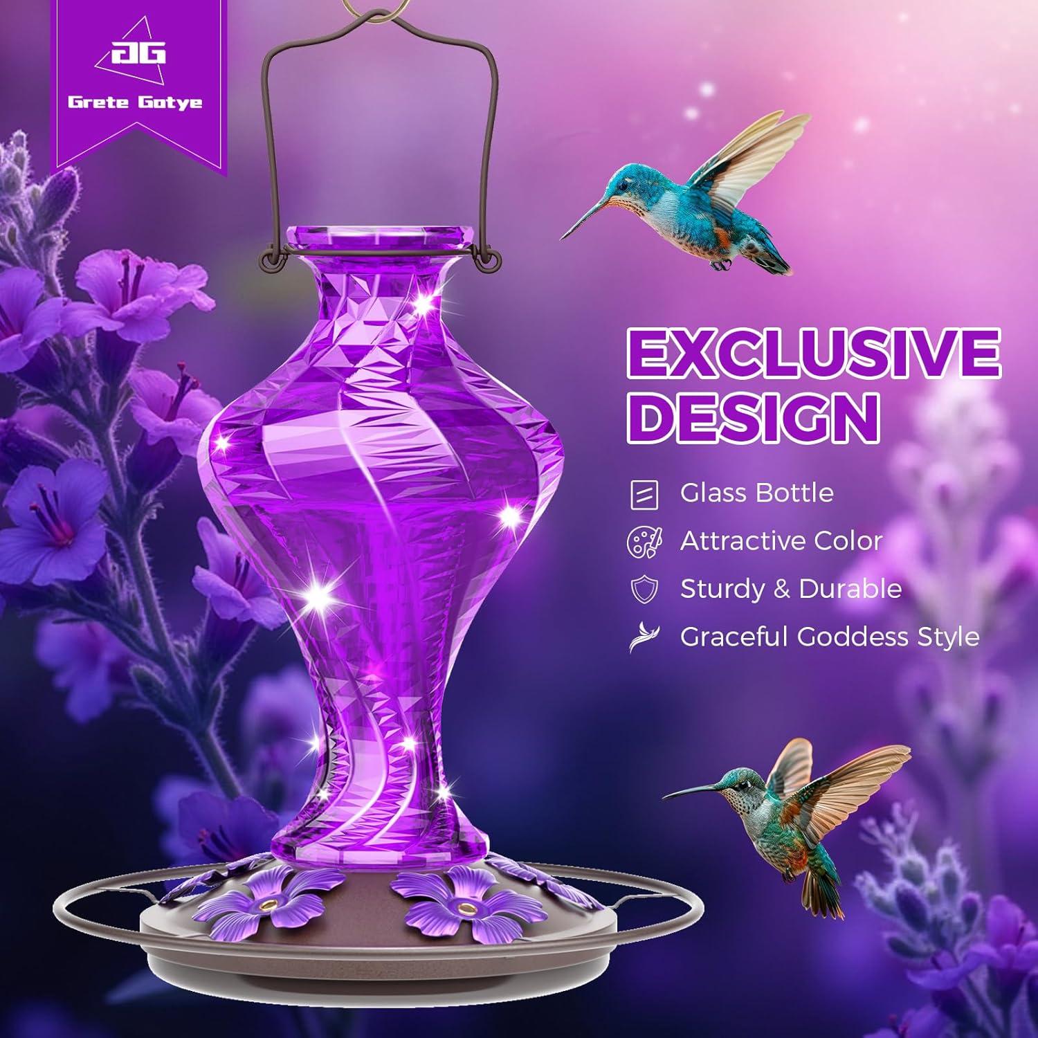 Alimentador de Colibríes de Vidrio Grete Gotye 20 Oz Púrpura