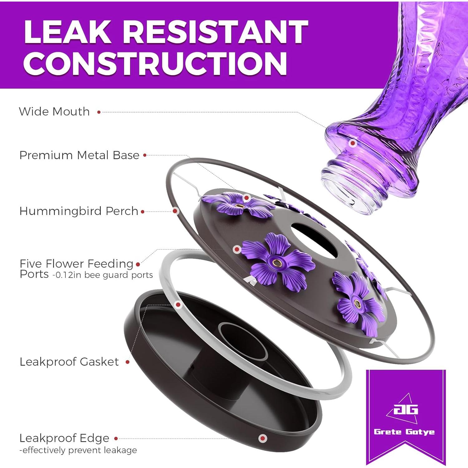 Alimentador de Colibríes de Vidrio Grete Gotye 20 Oz Púrpura