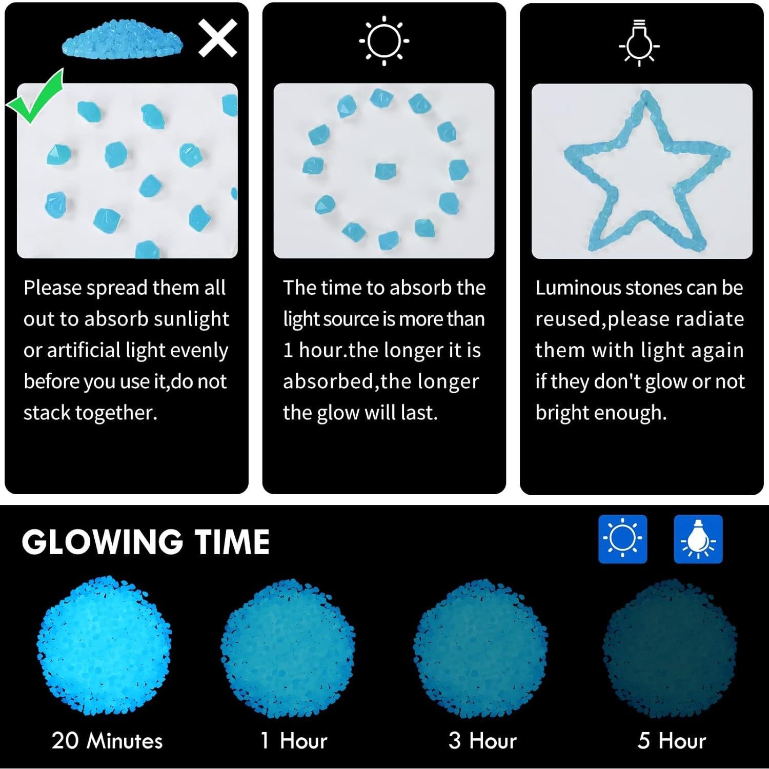 300 Piedras Brillantes en la Oscuridad Azul - Decoración Jardín