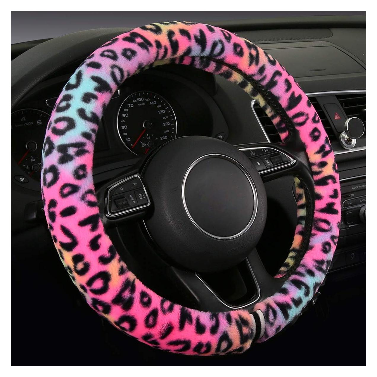 Cubierta de Volante Esponjosa HEHA 15 Pulgadas Leopardo Roja