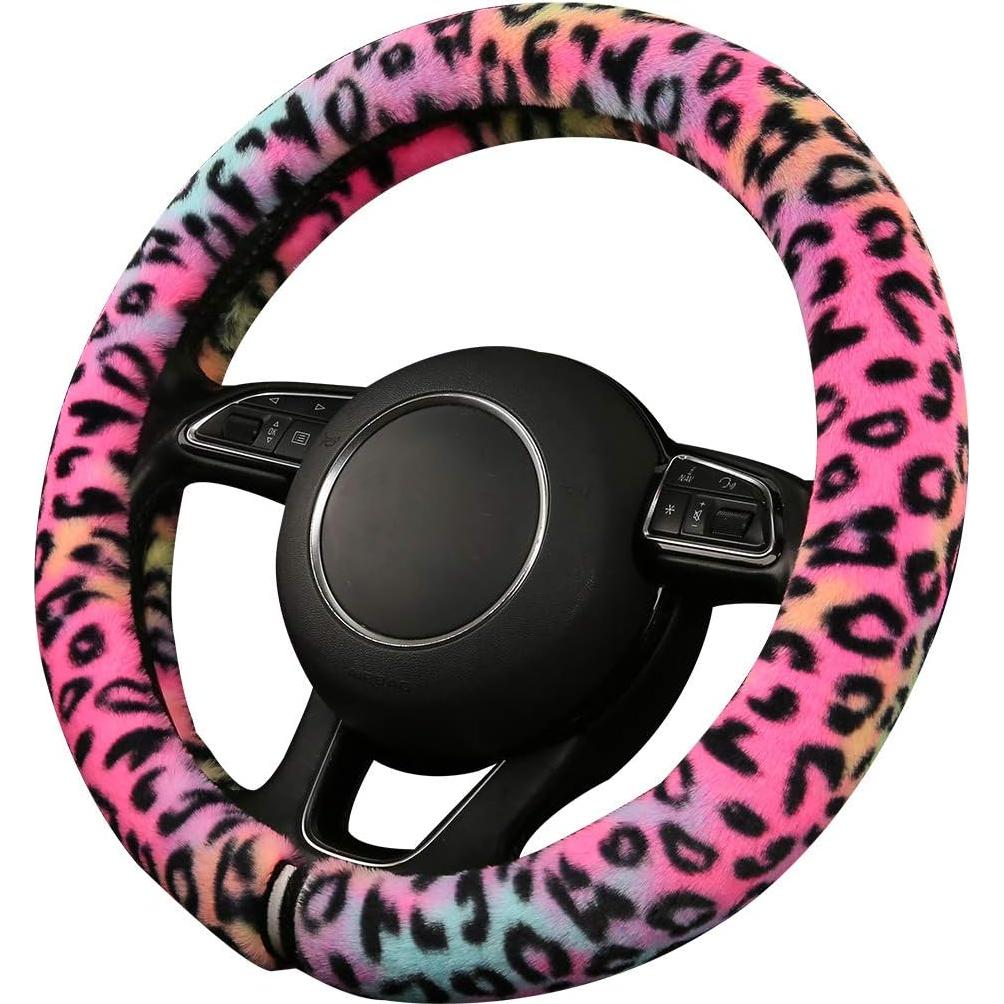 Cubierta de Volante Esponjosa HEHA 15 Pulgadas Leopardo Roja