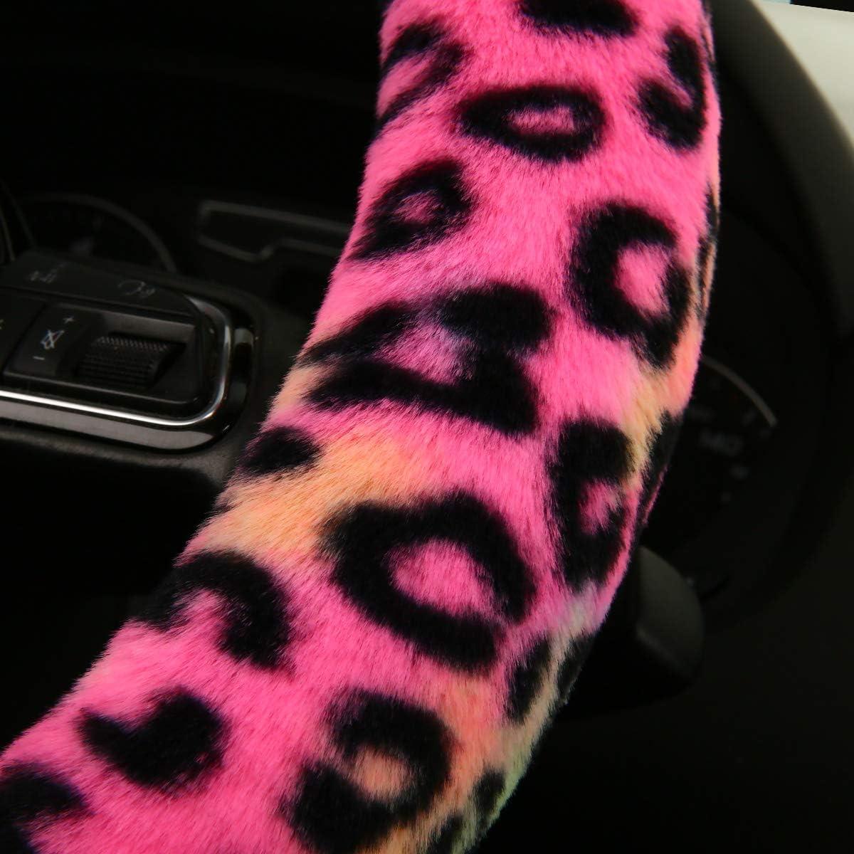 Cubierta de Volante Esponjosa HEHA 15 Pulgadas Leopardo Roja