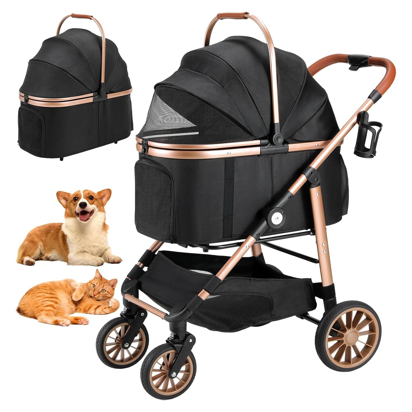Carrito Plegable para Mascotas MAMIZO 25kg Negro 3 en 1