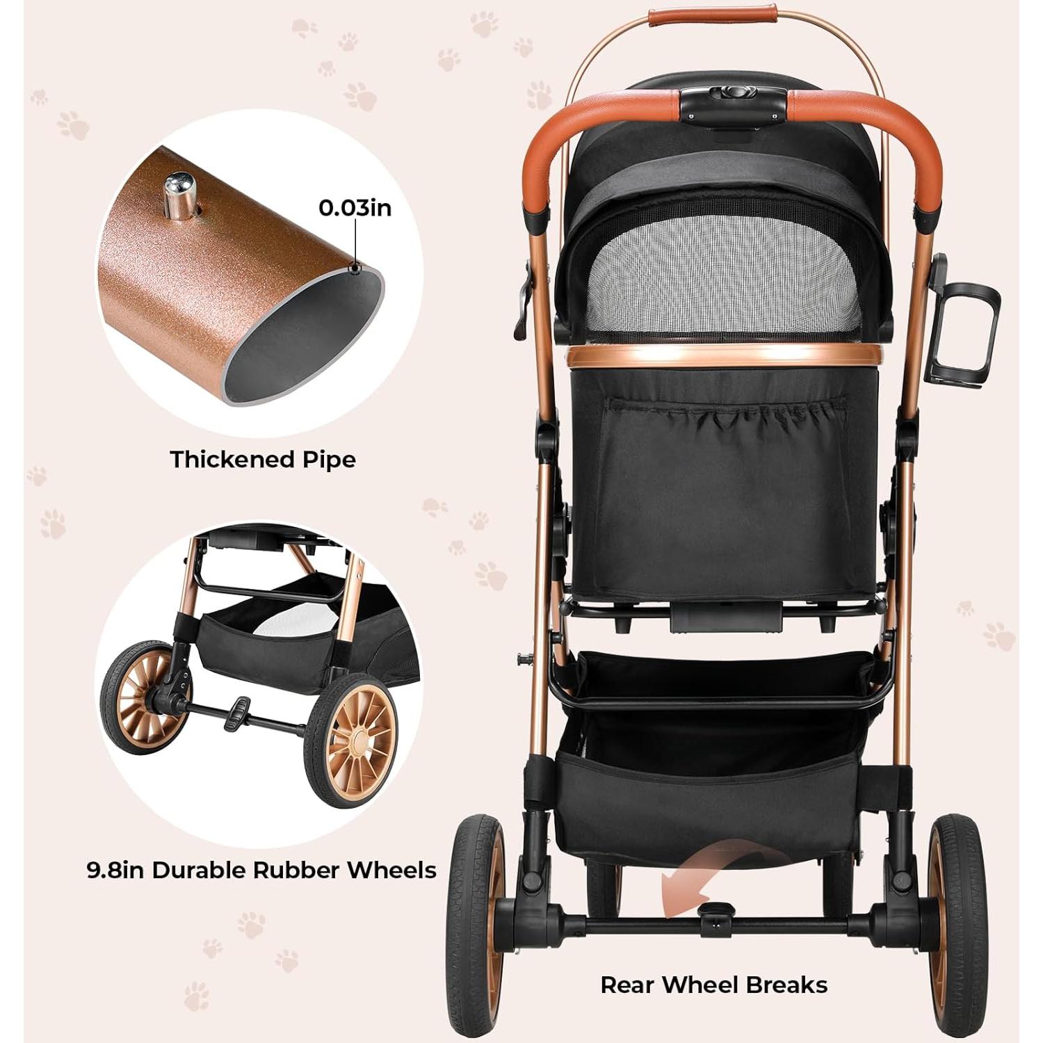 Carrito Plegable para Mascotas MAMIZO 25kg Negro 3 en 1