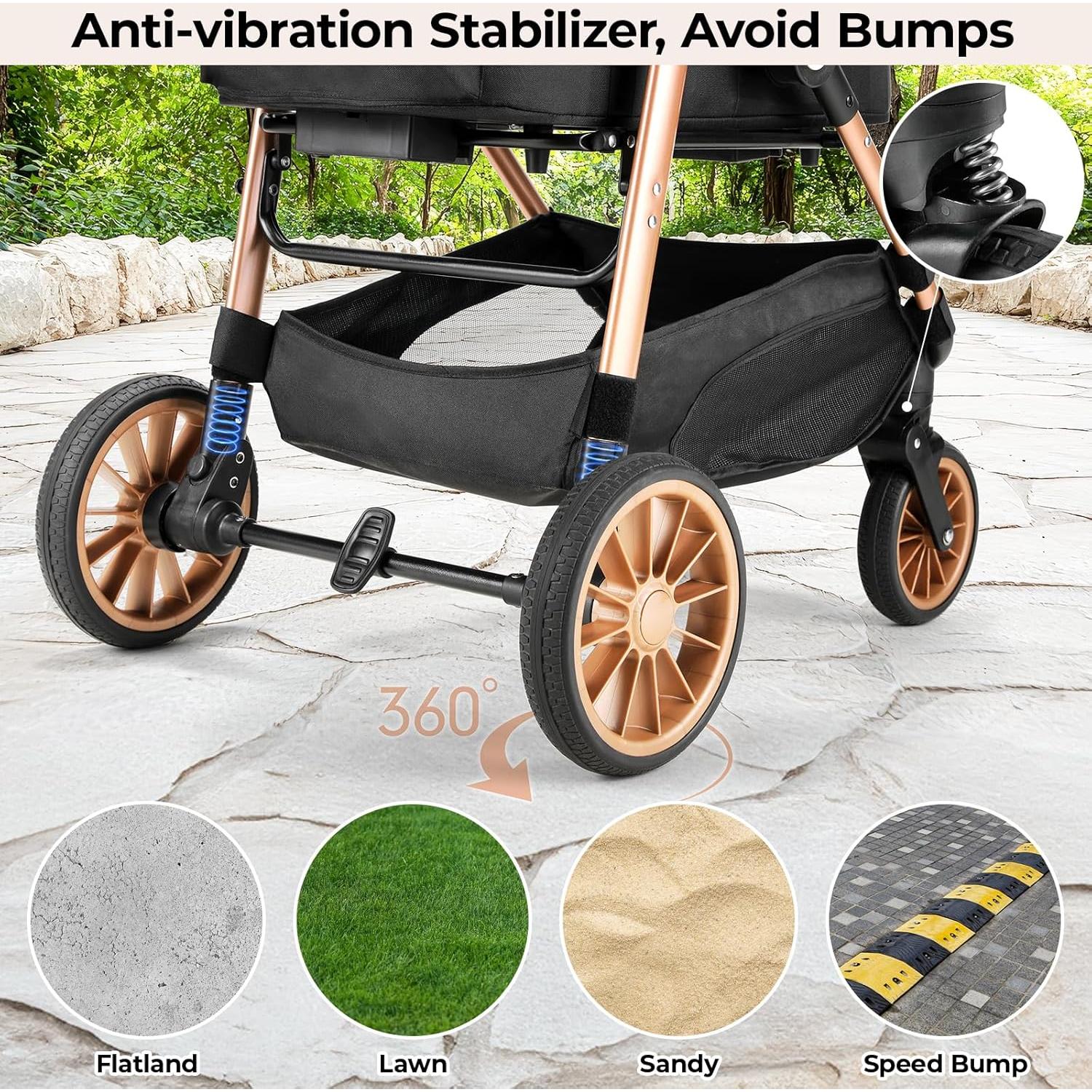 Carrito Plegable para Mascotas MAMIZO 25kg Negro 3 en 1