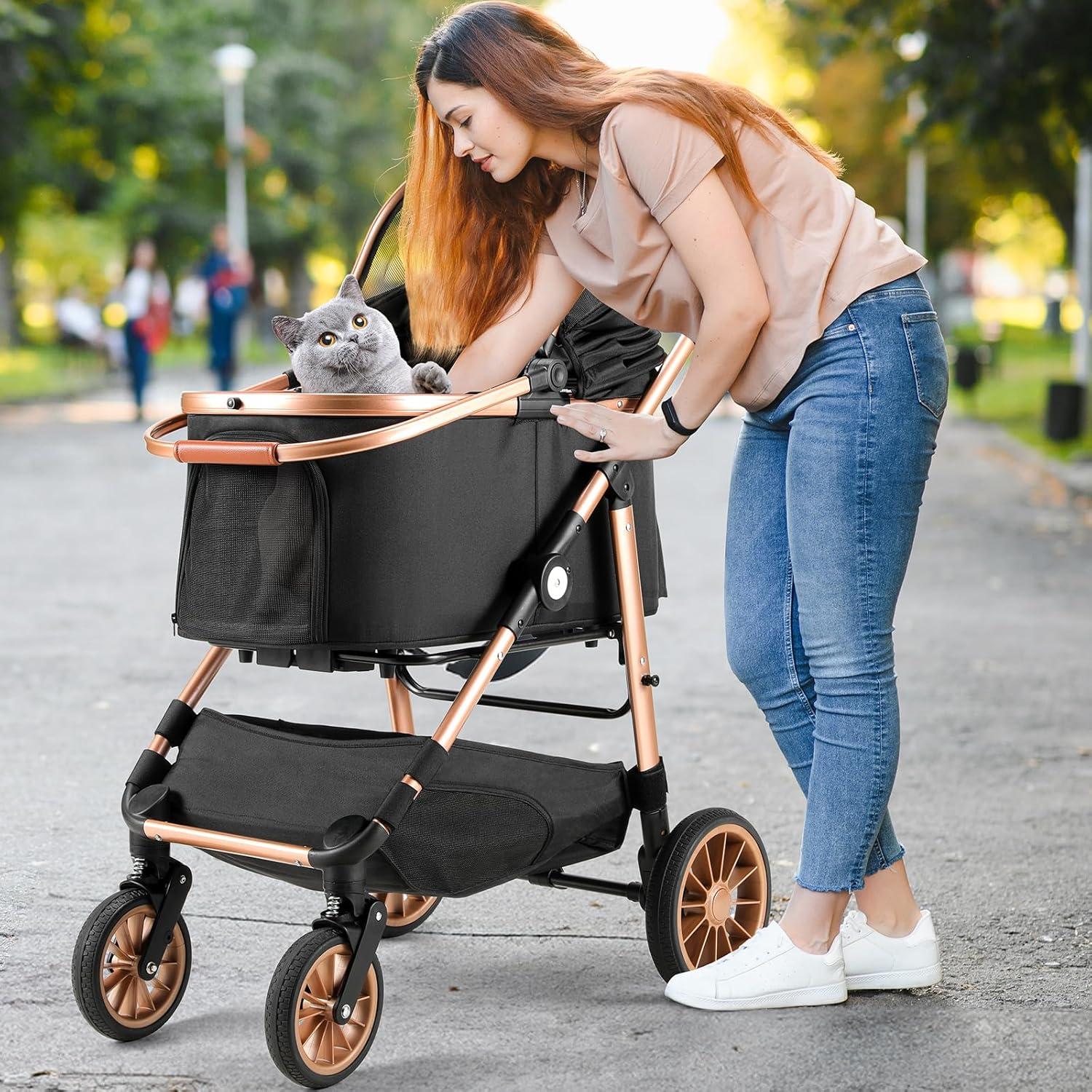Carrito Plegable para Mascotas MAMIZO 25kg Negro 3 en 1