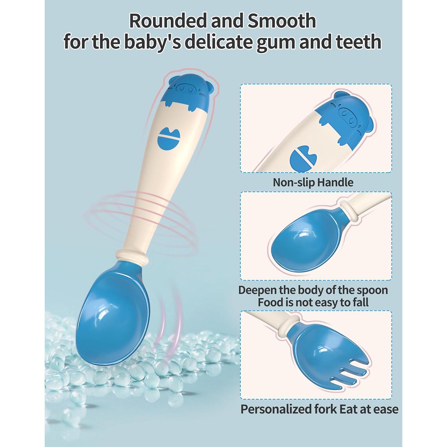 Set de Cubiertos para Bebés Deejoy - Cuchara y Tenedor Ergonómico Azul