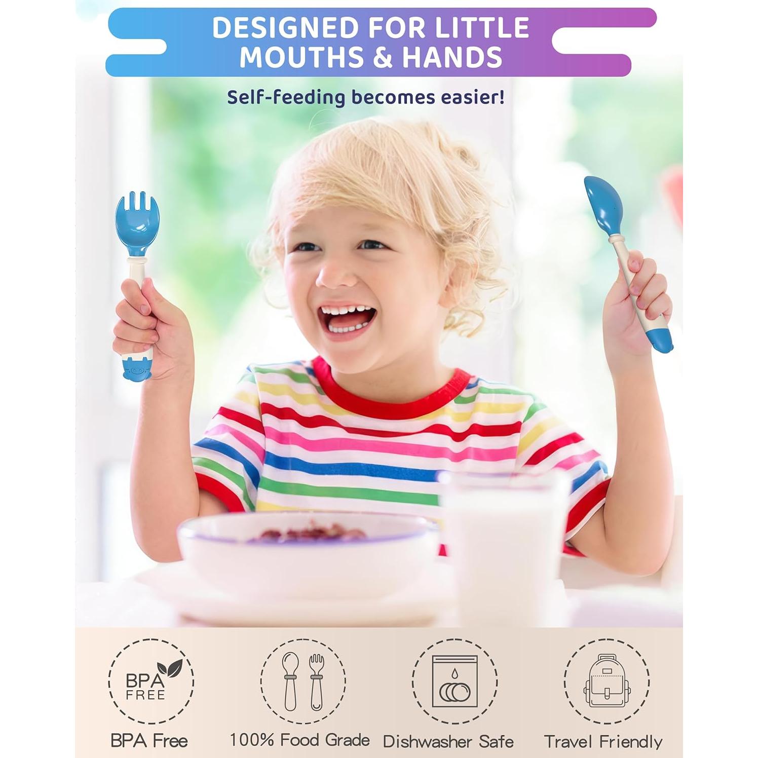 Set de Cubiertos para Bebés Deejoy - Cuchara y Tenedor Ergonómico Azul