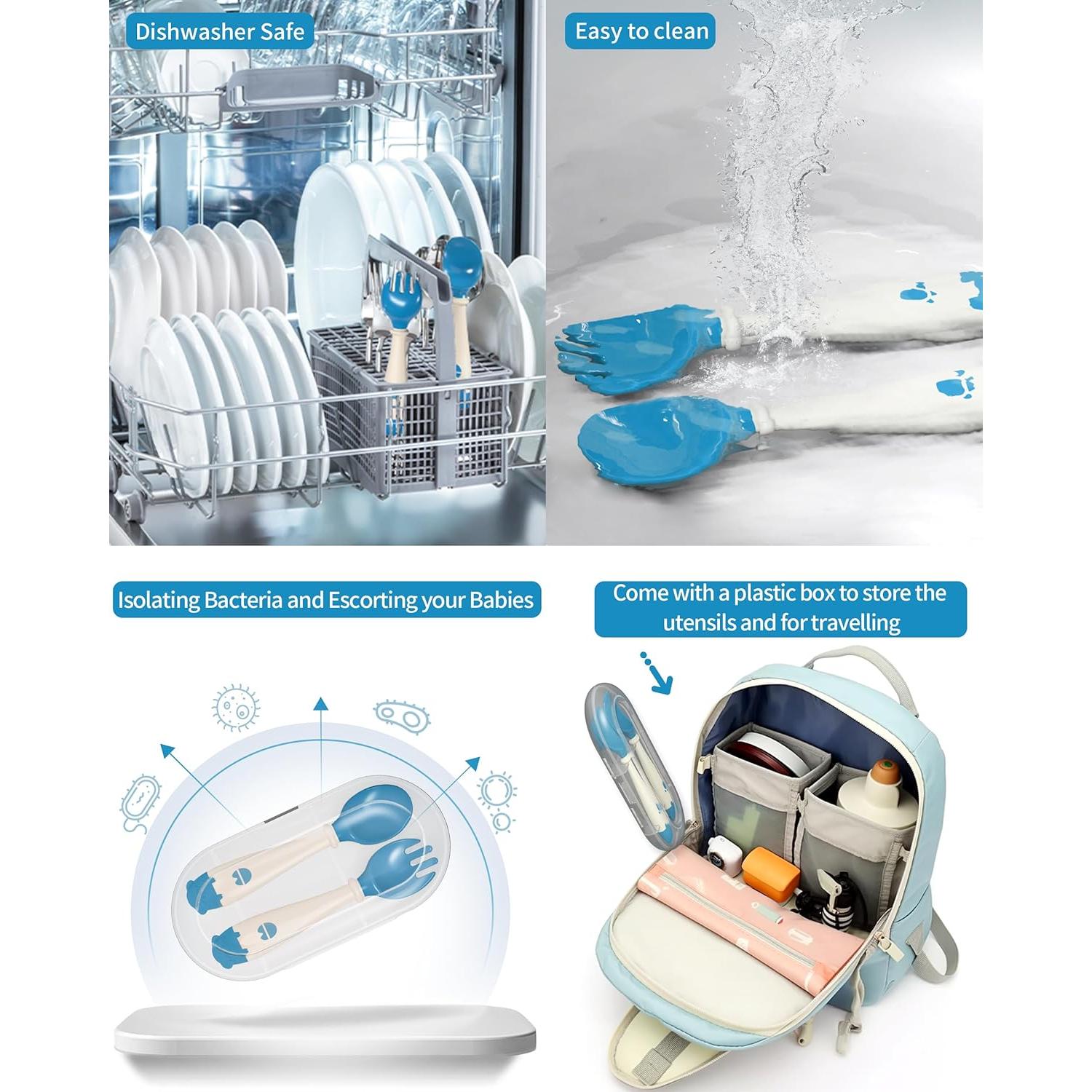 Set de Cubiertos para Bebés Deejoy - Cuchara y Tenedor Ergonómico Azul