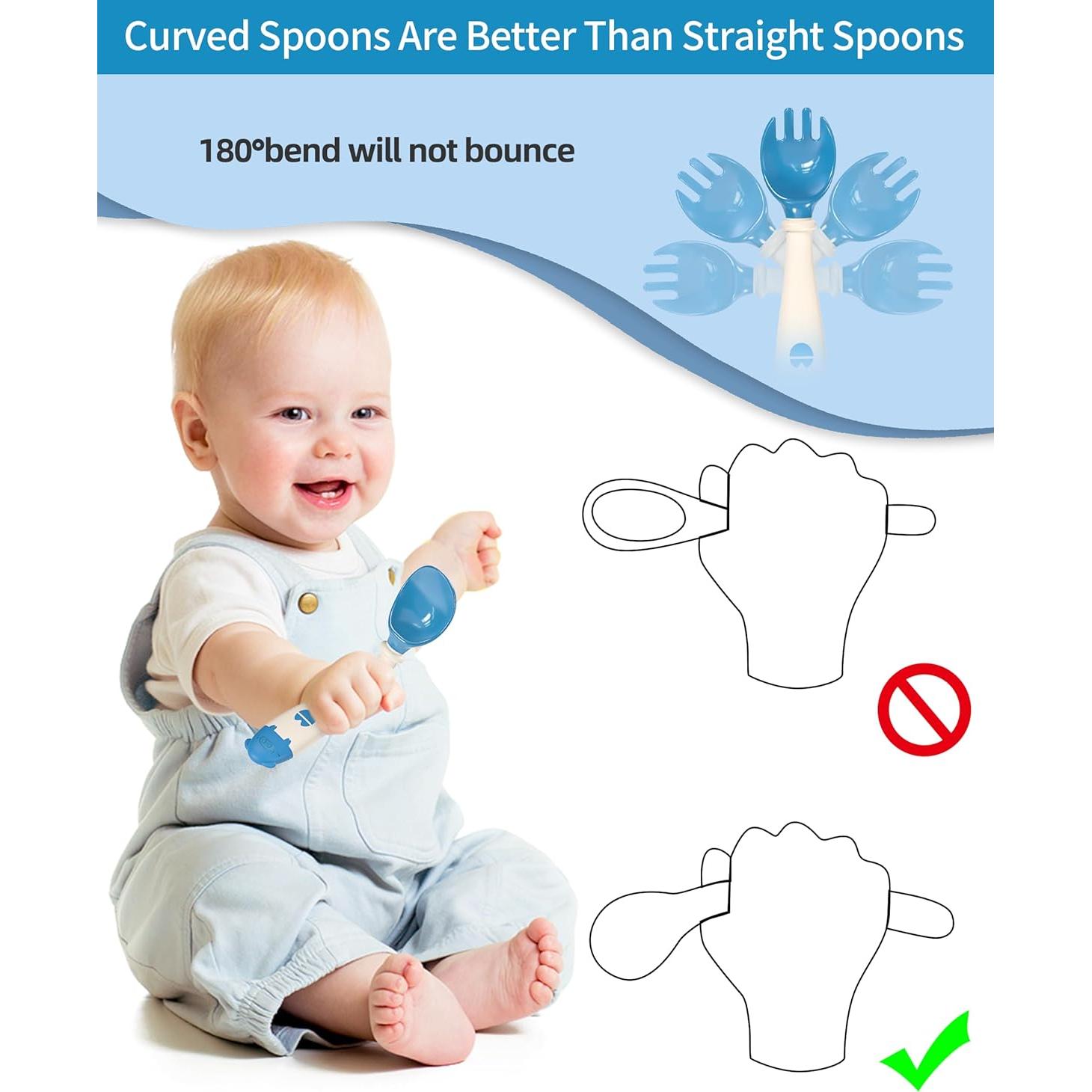 Set de Cubiertos para Bebés Deejoy - Cuchara y Tenedor Ergonómico Azul