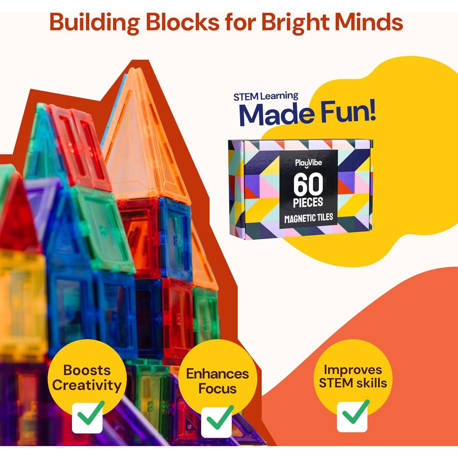 Azulejos Magnéticos PLAYVIBE 60 Pcs - Juguetes STEM 3+