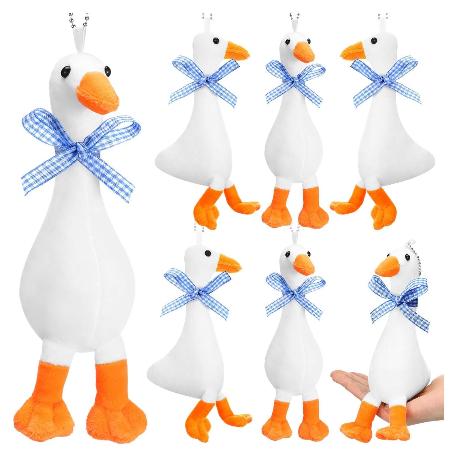 6 Gansos de Peluche RoundFunny 15 cm con Cinta Azul