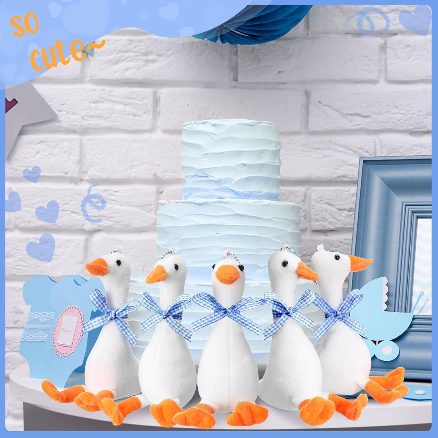 6 Gansos de Peluche RoundFunny 15 cm con Cinta Azul