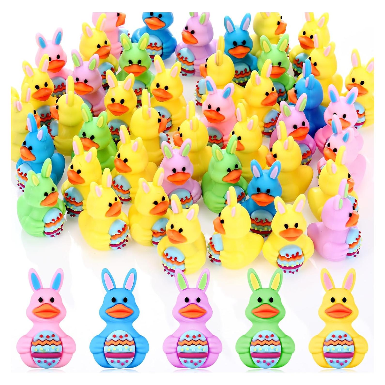 50 Patitos de Goma de Pascua Gejoy 4 cm con Orejas de Conejo