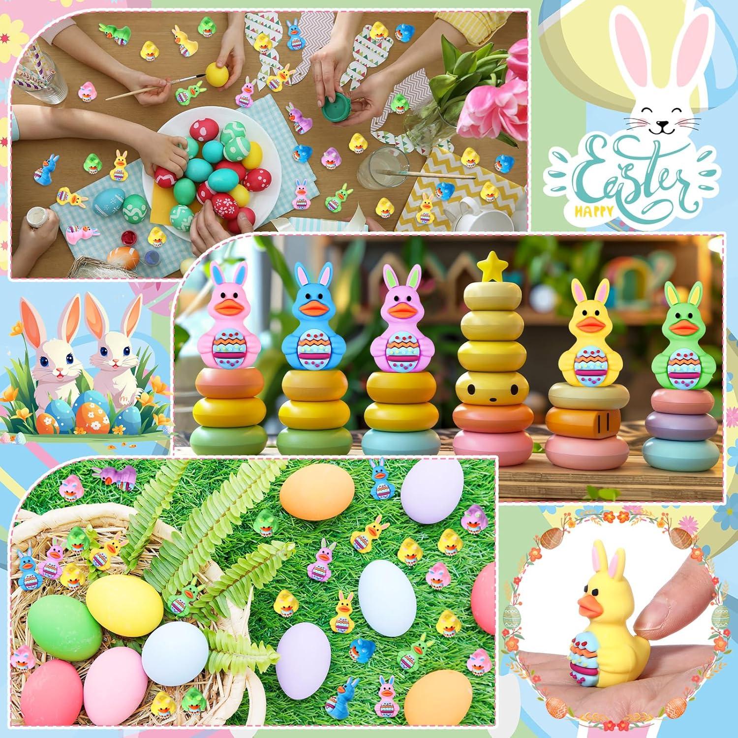 50 Patitos de Goma de Pascua Gejoy 4 cm con Orejas de Conejo