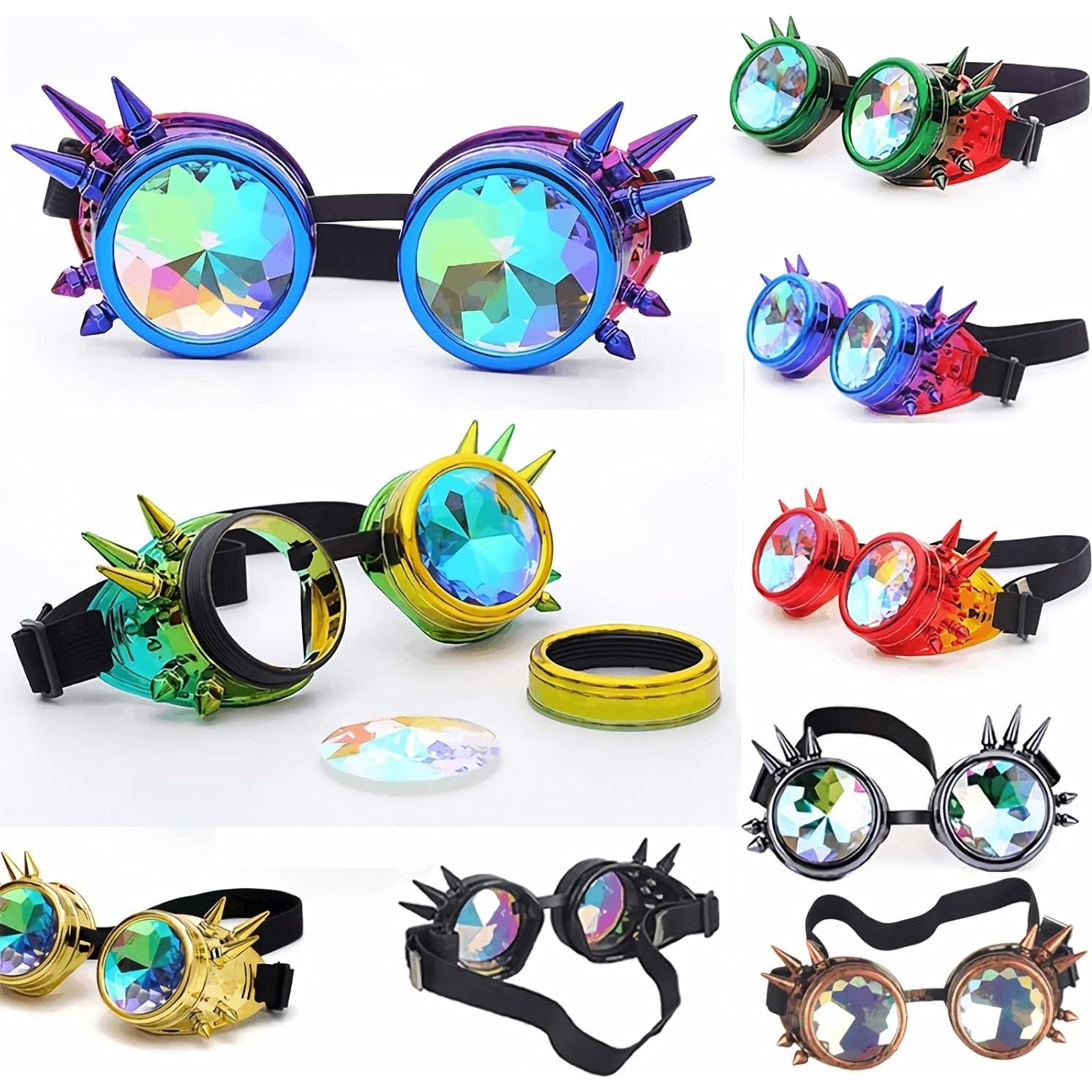 Gafas de Kaleidoscopio Steampunk Rave Prisma 3D Azulrojo
