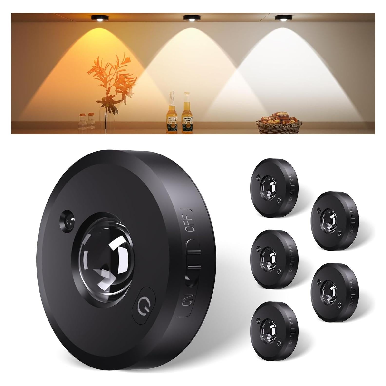 Luz Puck RUYI Recargable Inalámbrica con Control Remoto 6 Pzas