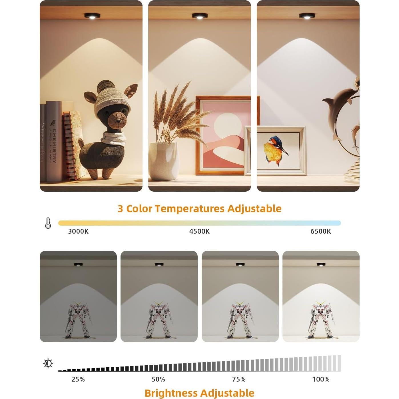 Luz Puck RUYI Recargable Inalámbrica con Control Remoto 6 Pzas