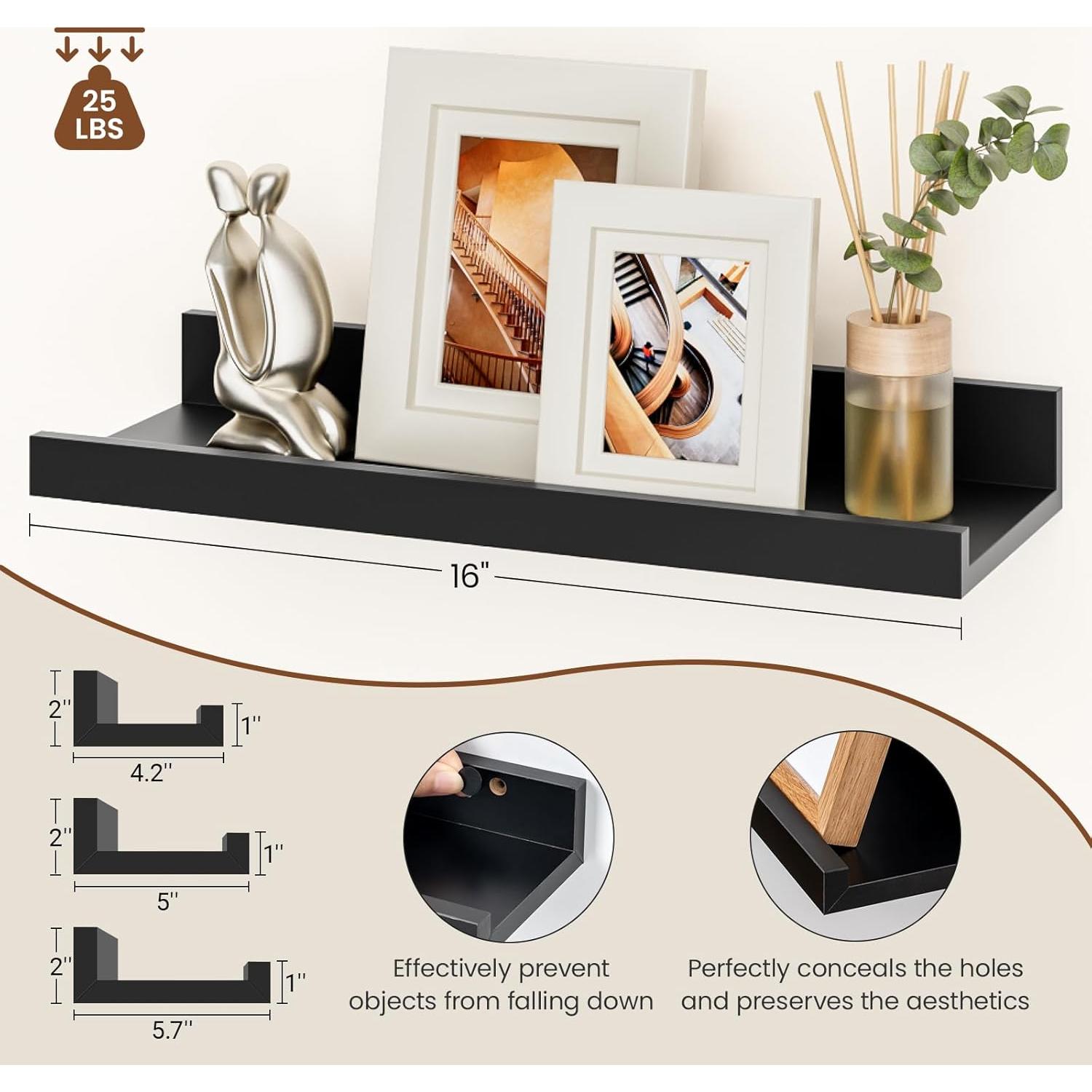 Juego de 6 estantes flotantes Heimlove 40.64 cm negro