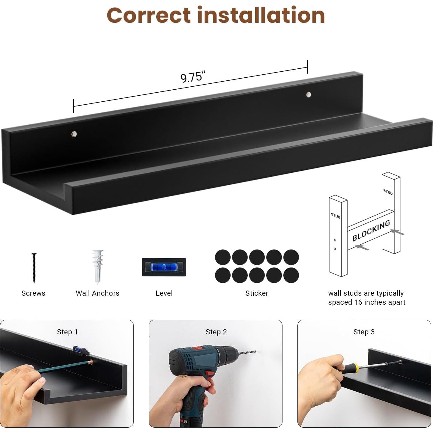 Juego de 6 estantes flotantes Heimlove 40.64 cm negro