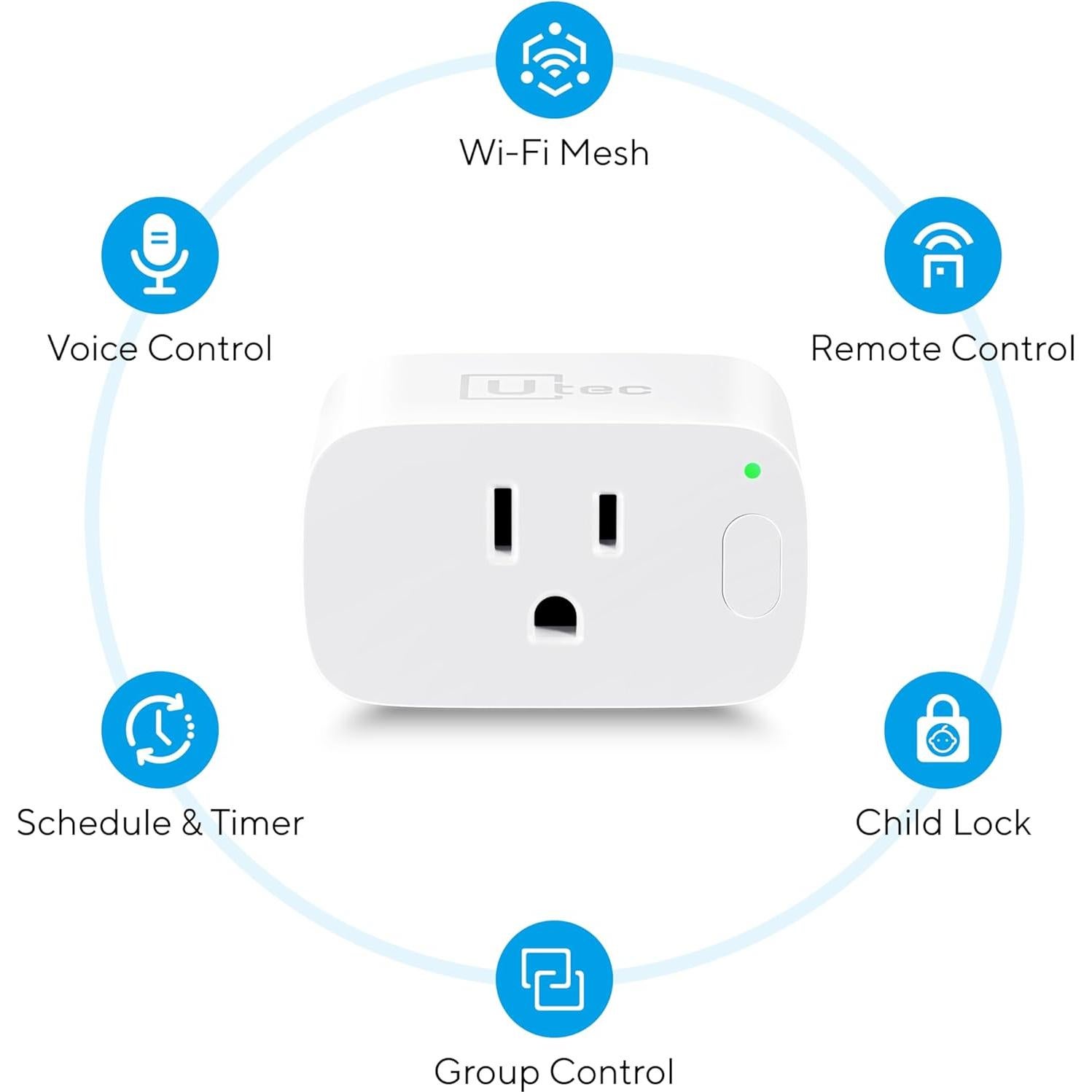 Enchufe Inteligente UTEC 15A Wi-Fi 2.4GHz Control Remoto Paquete de 2