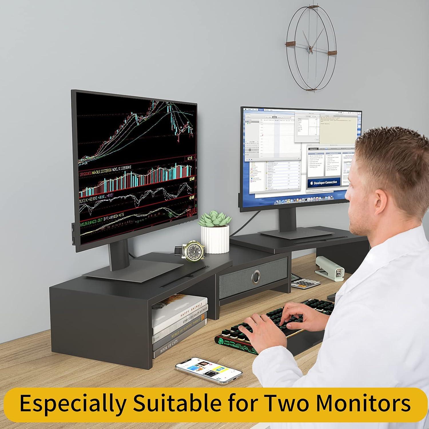 Soporte Doble Monitor WESTREE Ajustable con Cajón y Almacenaje