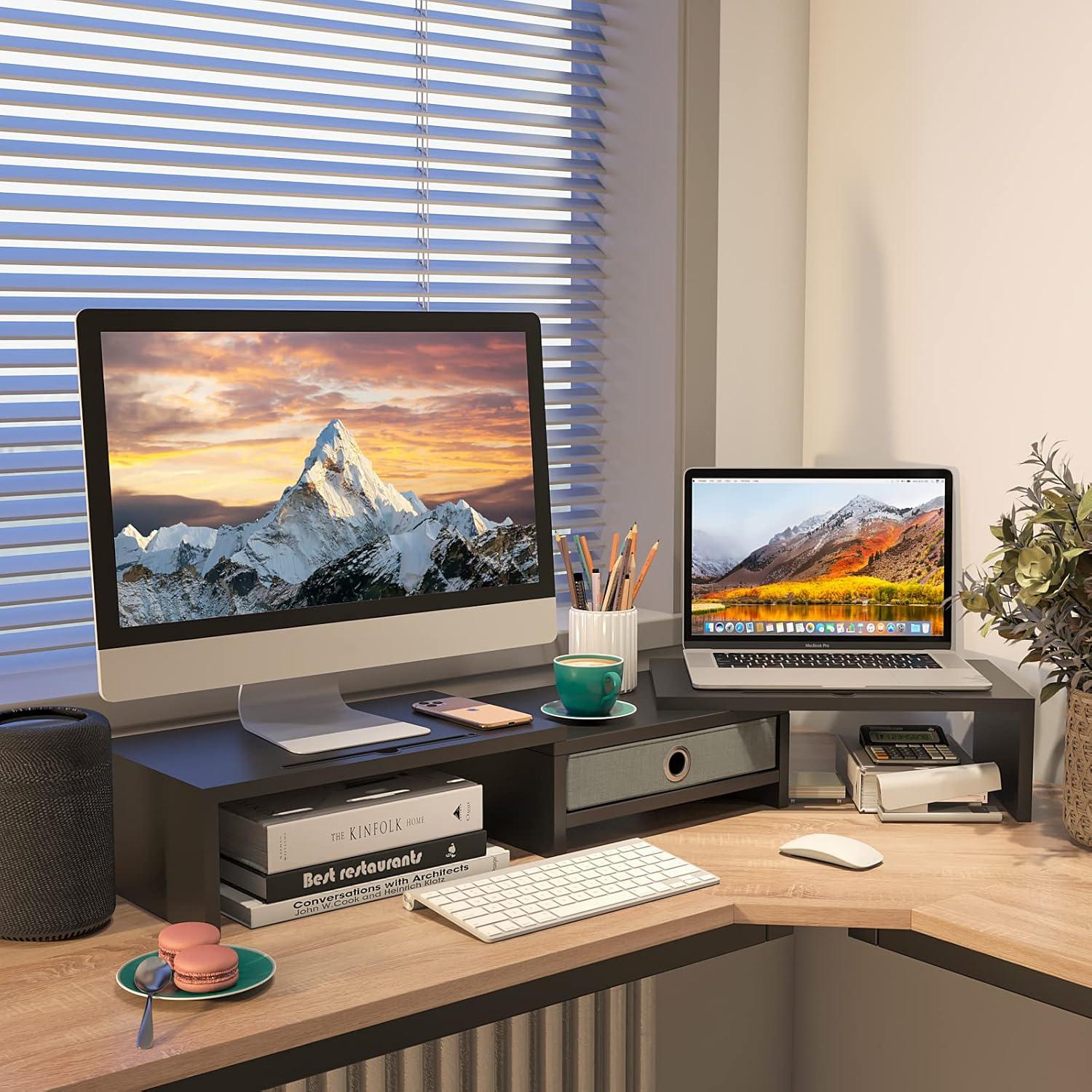 Soporte Doble Monitor WESTREE Ajustable con Cajón y Almacenaje