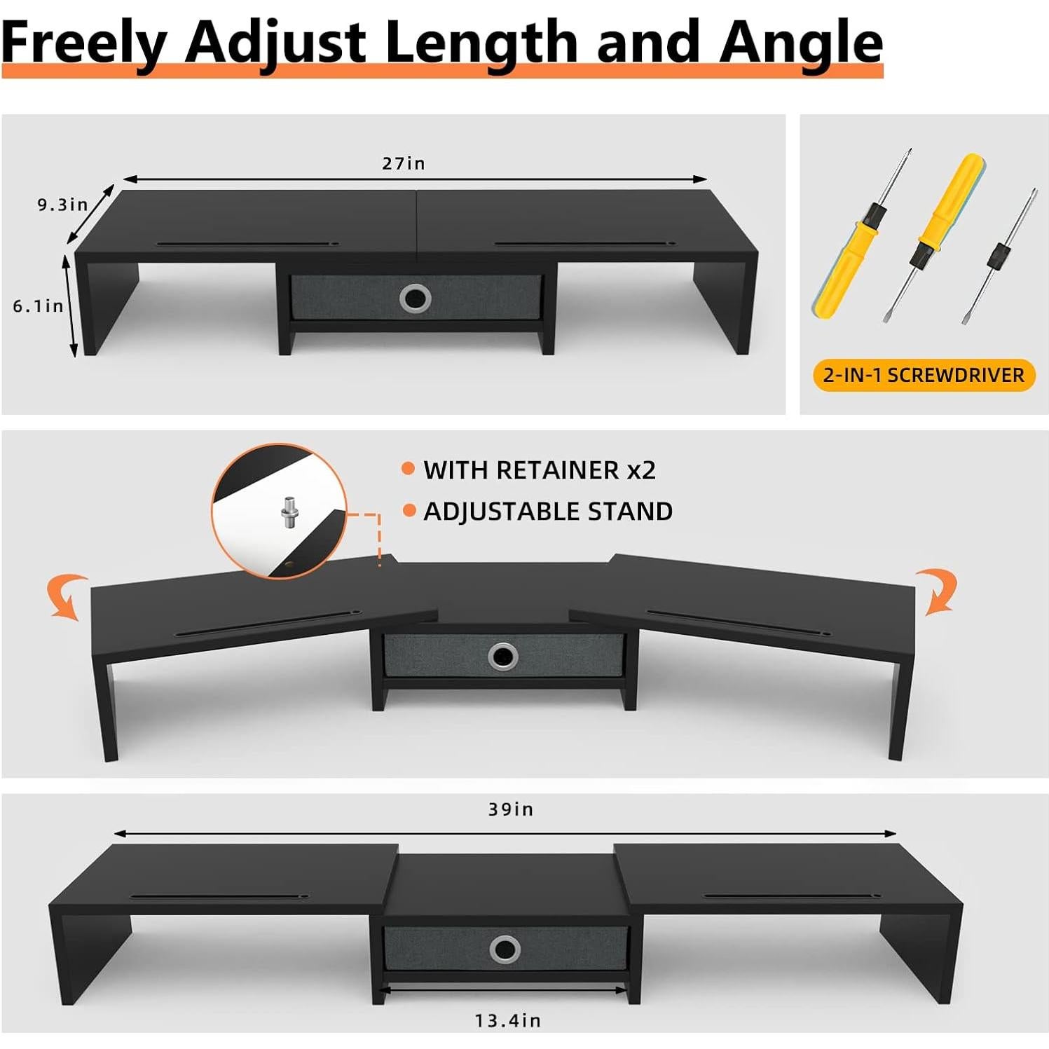 Soporte Doble Monitor WESTREE Ajustable con Cajón y Almacenaje