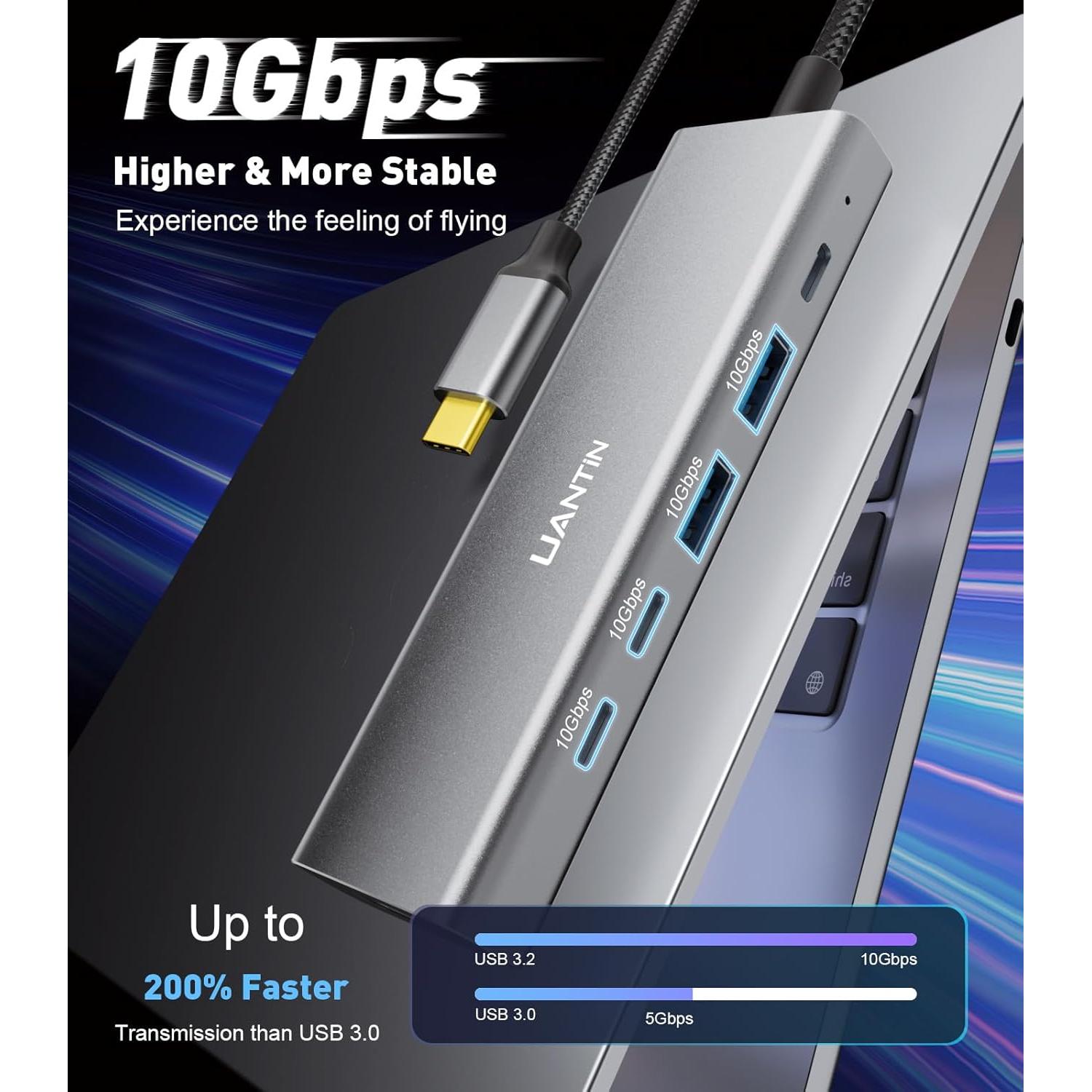 Hub USB-C 6-en-1 UANTIN 10Gbps 4K HDMI 100W Power Delivery