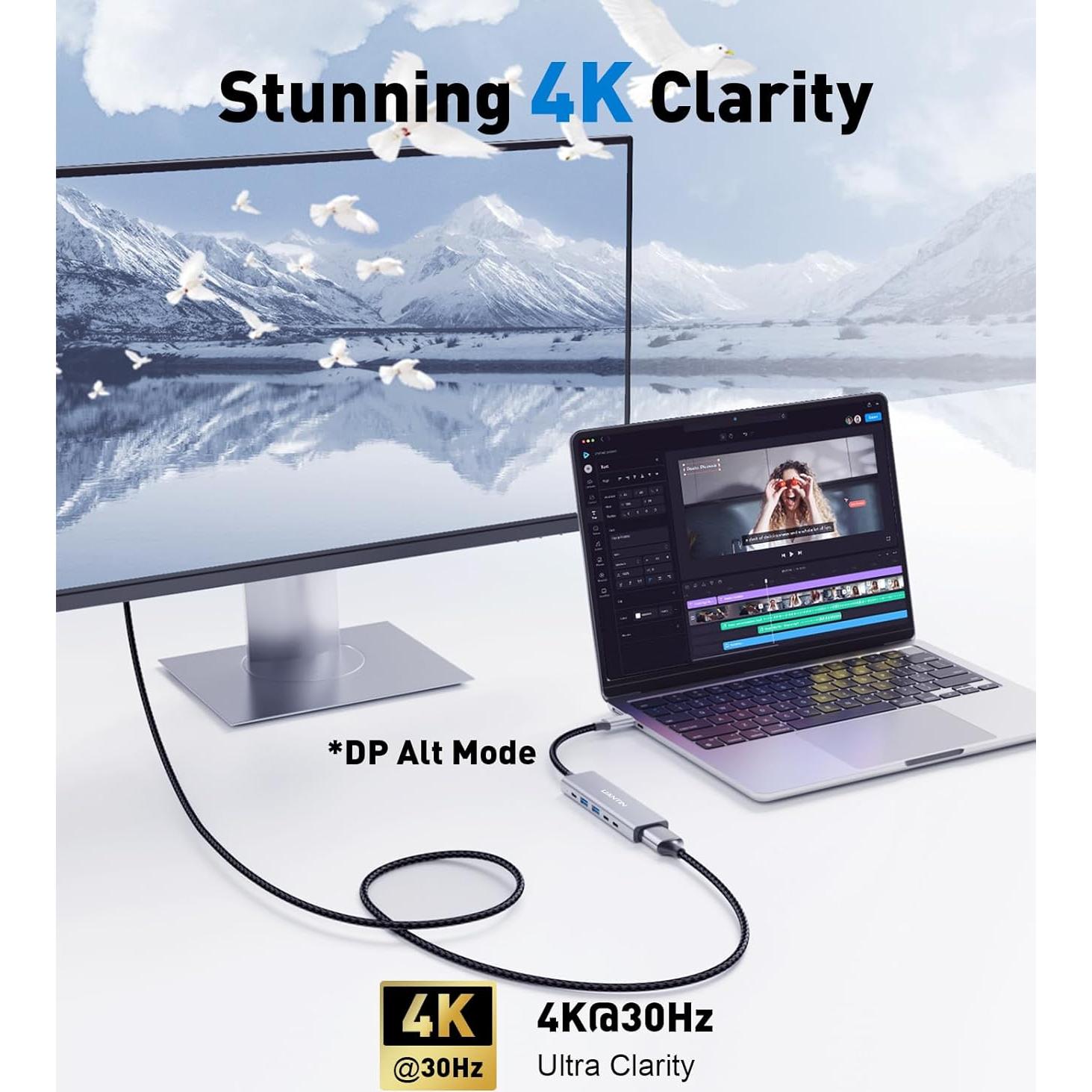 Hub USB-C 6-en-1 UANTIN 10Gbps 4K HDMI 100W Power Delivery