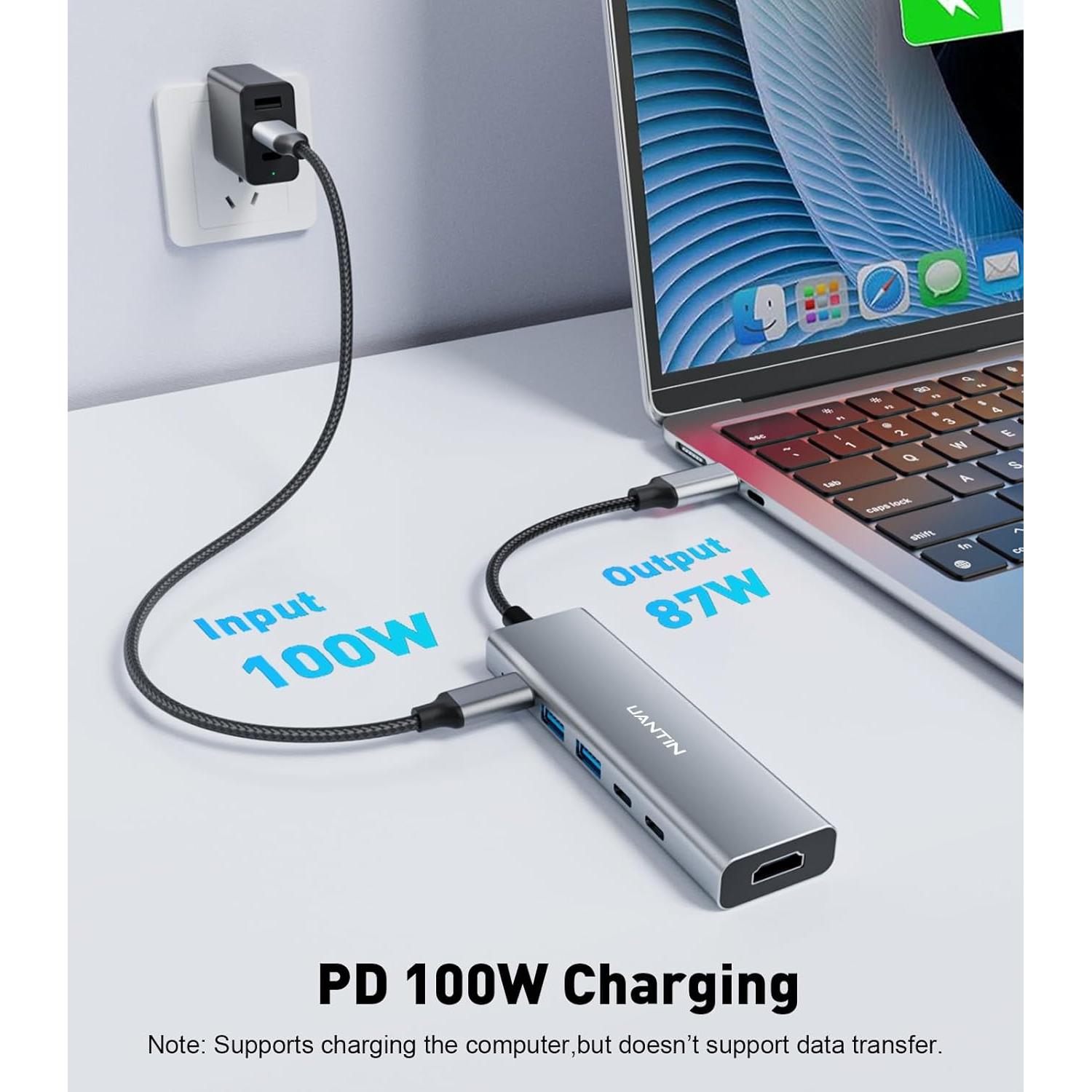 Hub USB-C 6-en-1 UANTIN 10Gbps 4K HDMI 100W Power Delivery