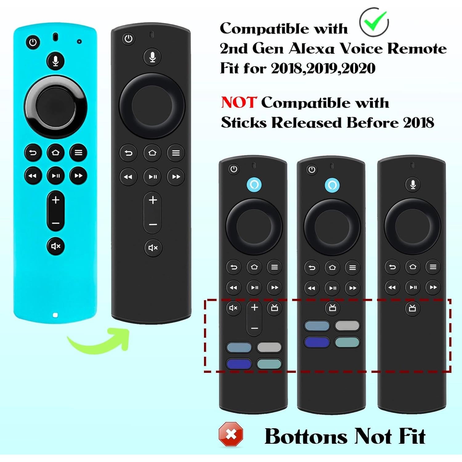 2nd Gen Firestick Remote Cover Case, Silicone Remote Cover Case Compatible with 4K Firetv Stick, Firetv Remote Cover Case, Shockproof Firetv Remote Cover,Glow Blue