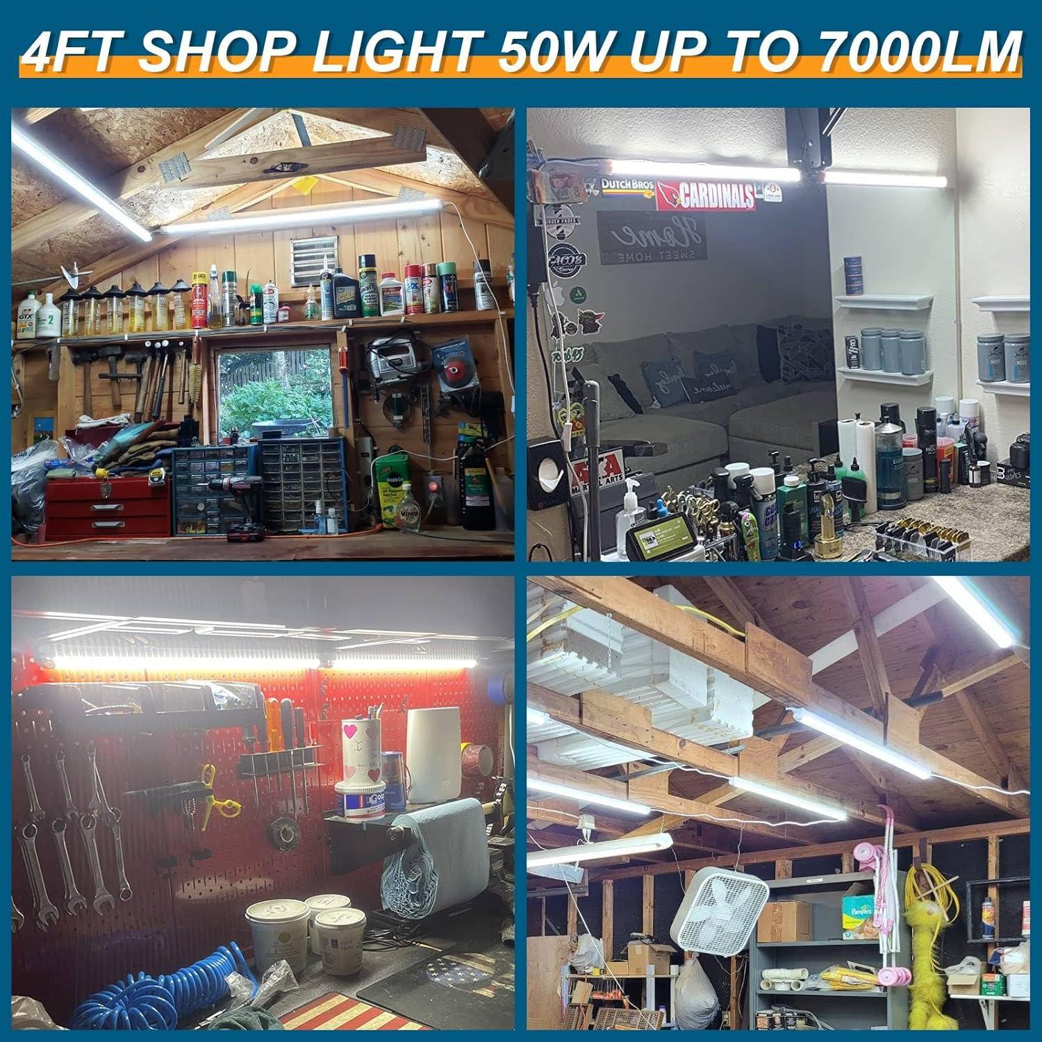 Luces de Taller LED AQIQUUT 4FT 50W 7000LM Paquete de 2