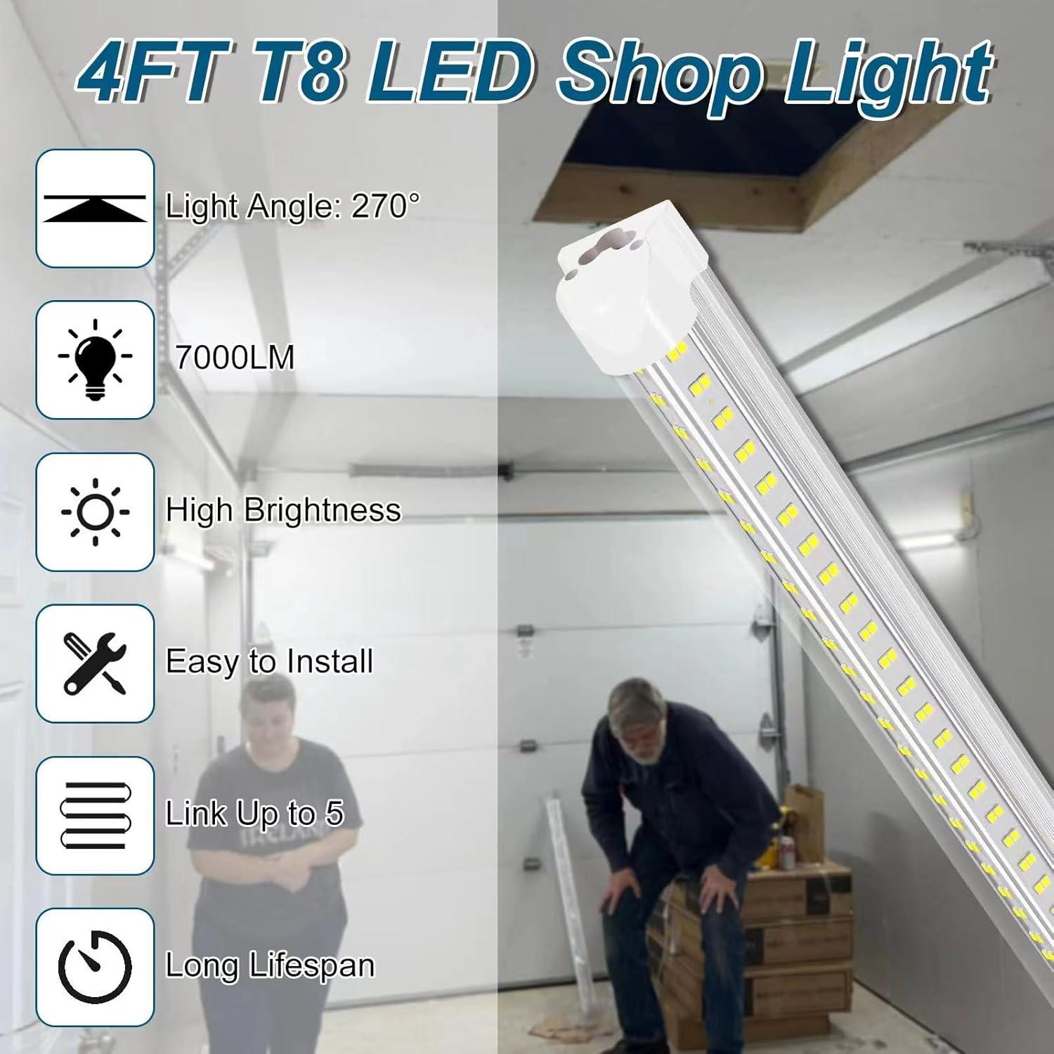 Luces de Taller LED AQIQUUT 4FT 50W 7000LM Paquete de 2