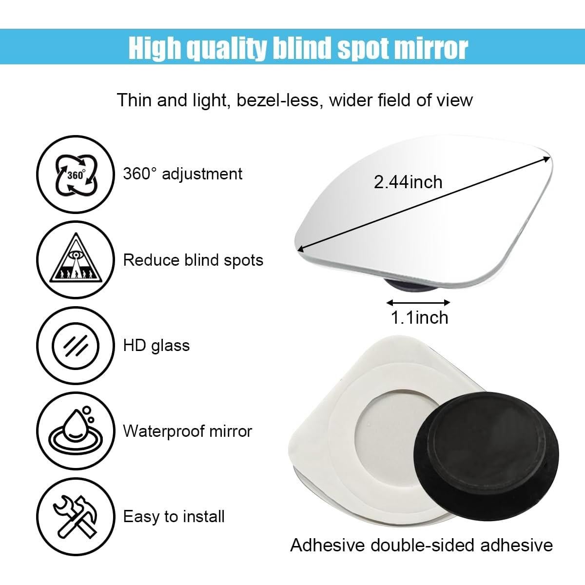 Espejo de Punto Ciego Convexo GLSOWEE 6.2 cm Ajustable 360°