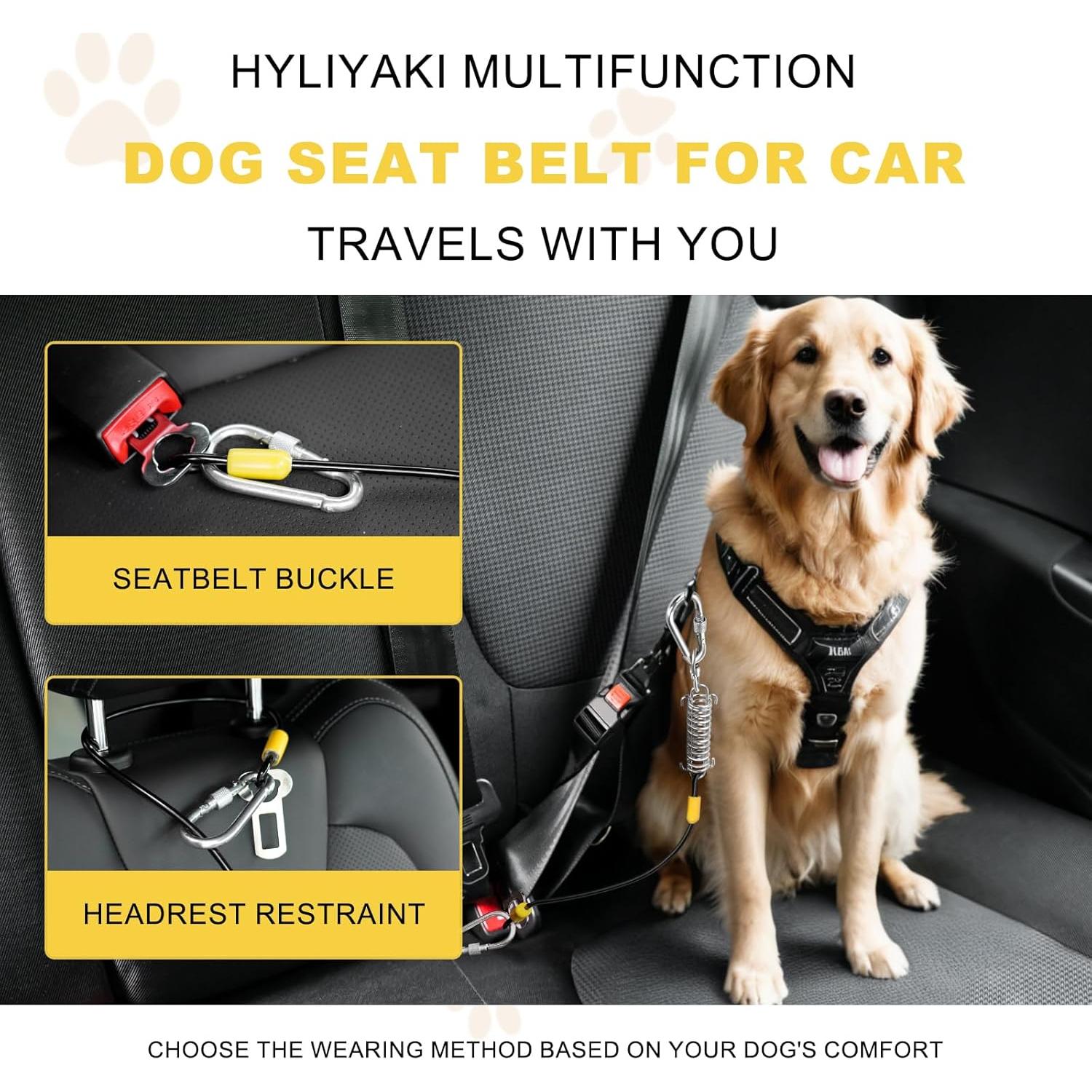 Cinturón de Seguridad para Perros HYLIYAKI 5 en 1 Negro 40 CM