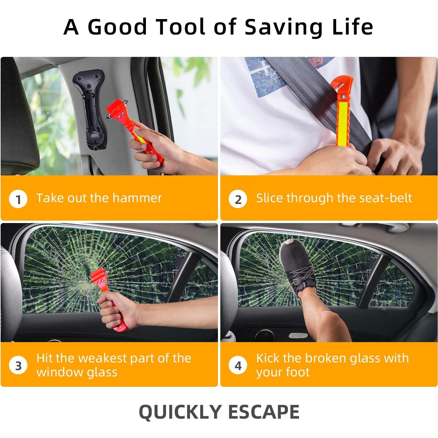 Paquete de 10 Martillos de Seguridad Nomiou con Cortador y Rompedor