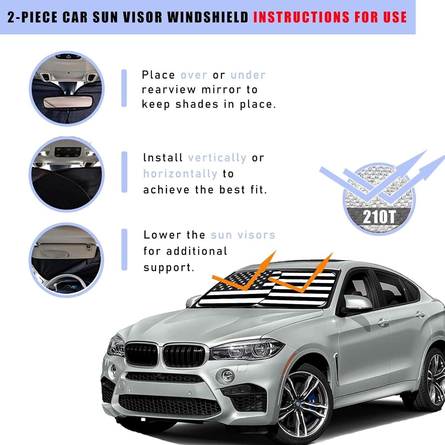 Ziciner Protector Solar para Parabrisas de Auto 2 Pcs 71.1x78.7cm