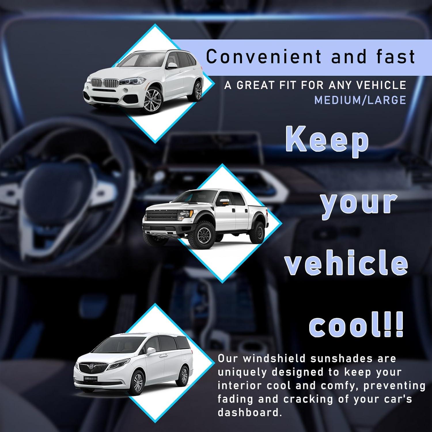 Ziciner Protector Solar para Parabrisas de Auto 2 Pcs 71.1x78.7cm
