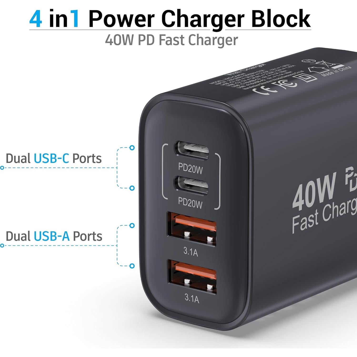 Cargador Rápido 40W 4 Puertos USB-C y USB-A Shenzhen