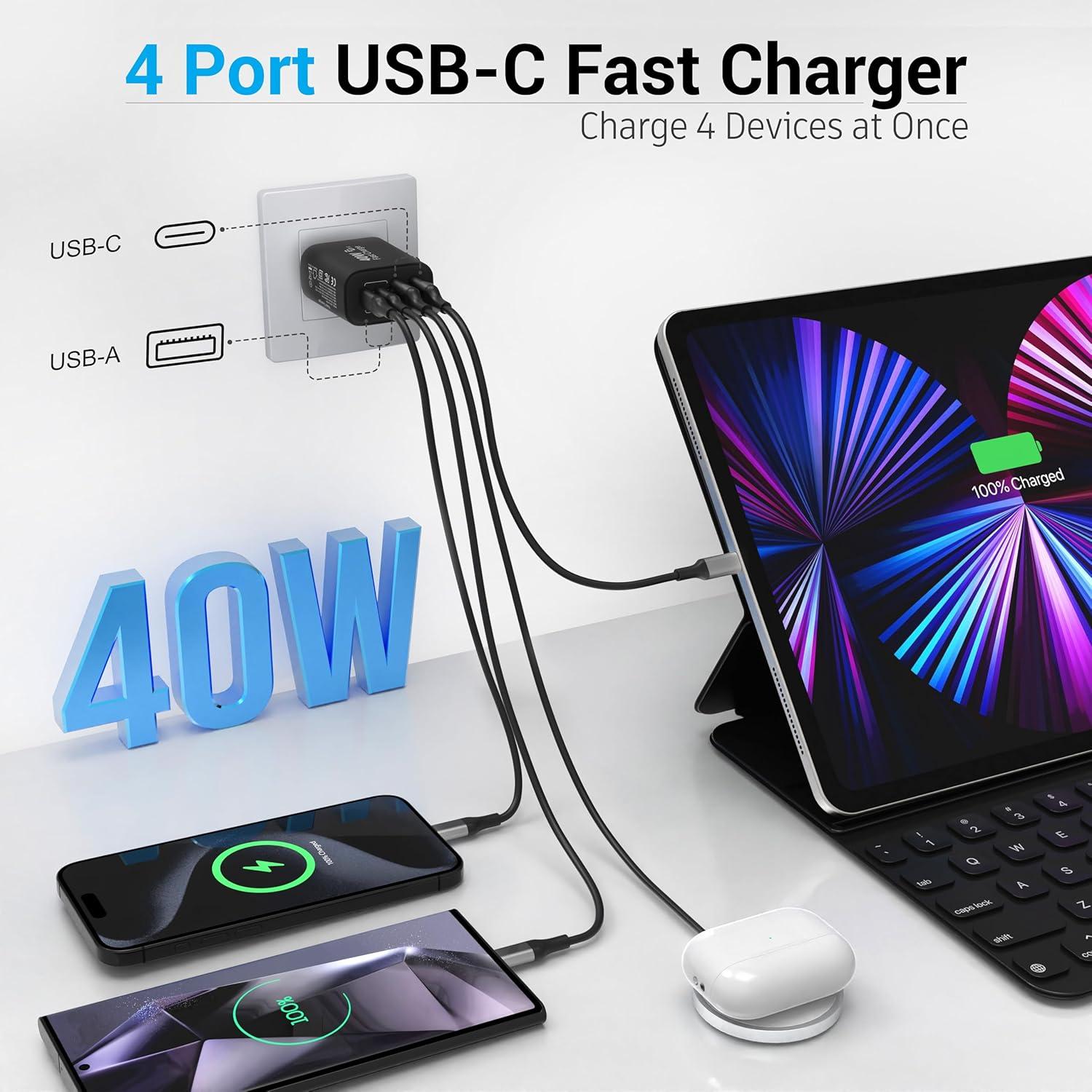 Cargador Rápido 40W 4 Puertos USB-C y USB-A Shenzhen